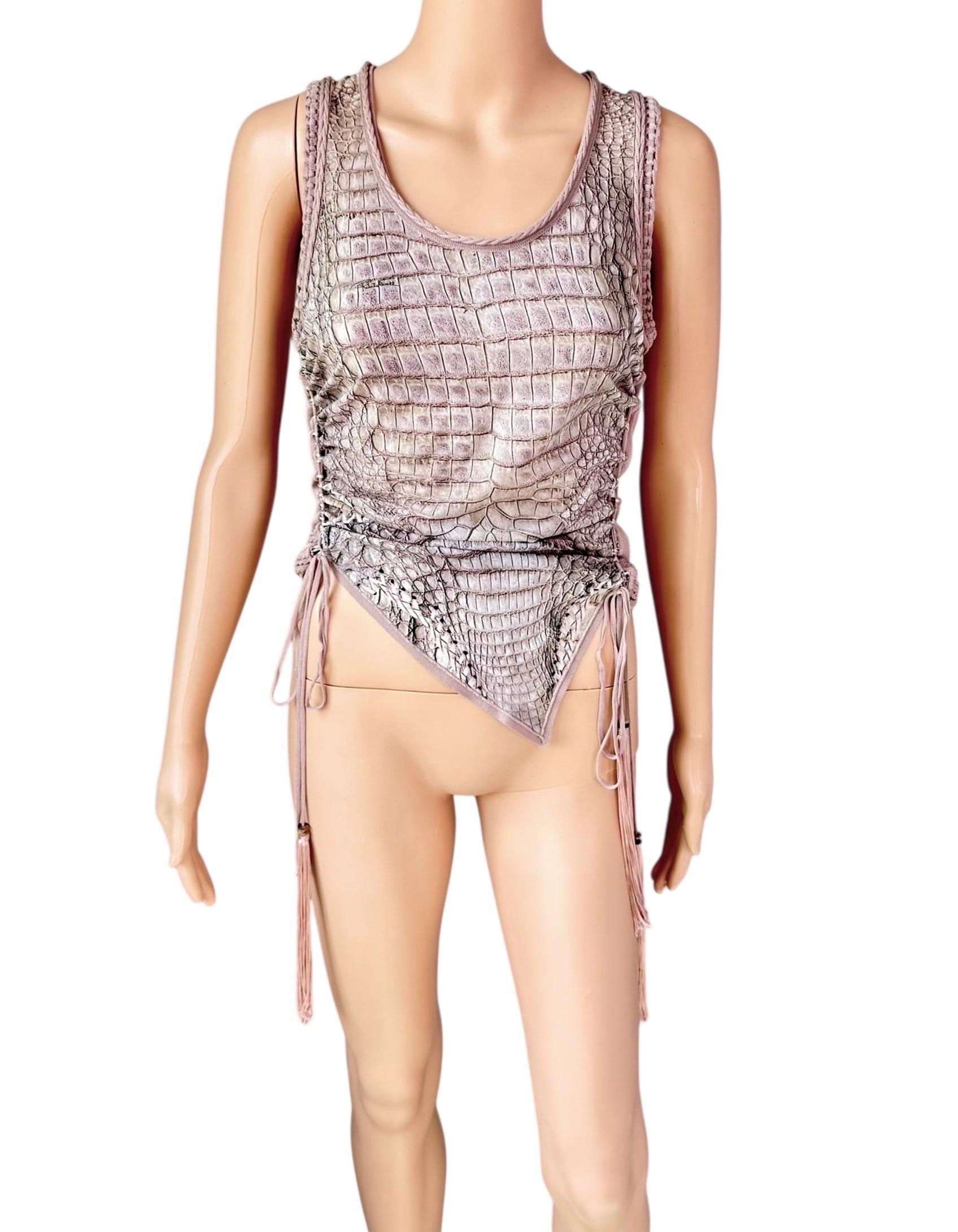 Roberto Cavalli S/S 2011 Lace Up Reptile Print Ruched Tank Top Bon état - En vente à Naples, FL