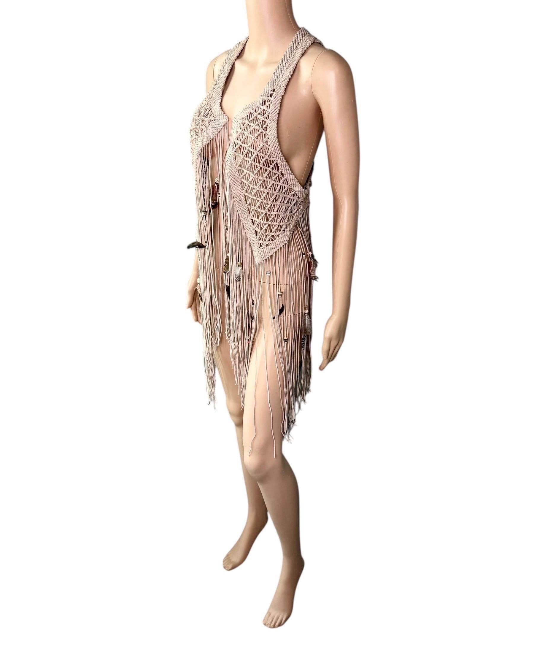 Roberto Cavalli S/S 2011 Leather Feather Embellished Fringed Top Vest Jacket For Sale 5