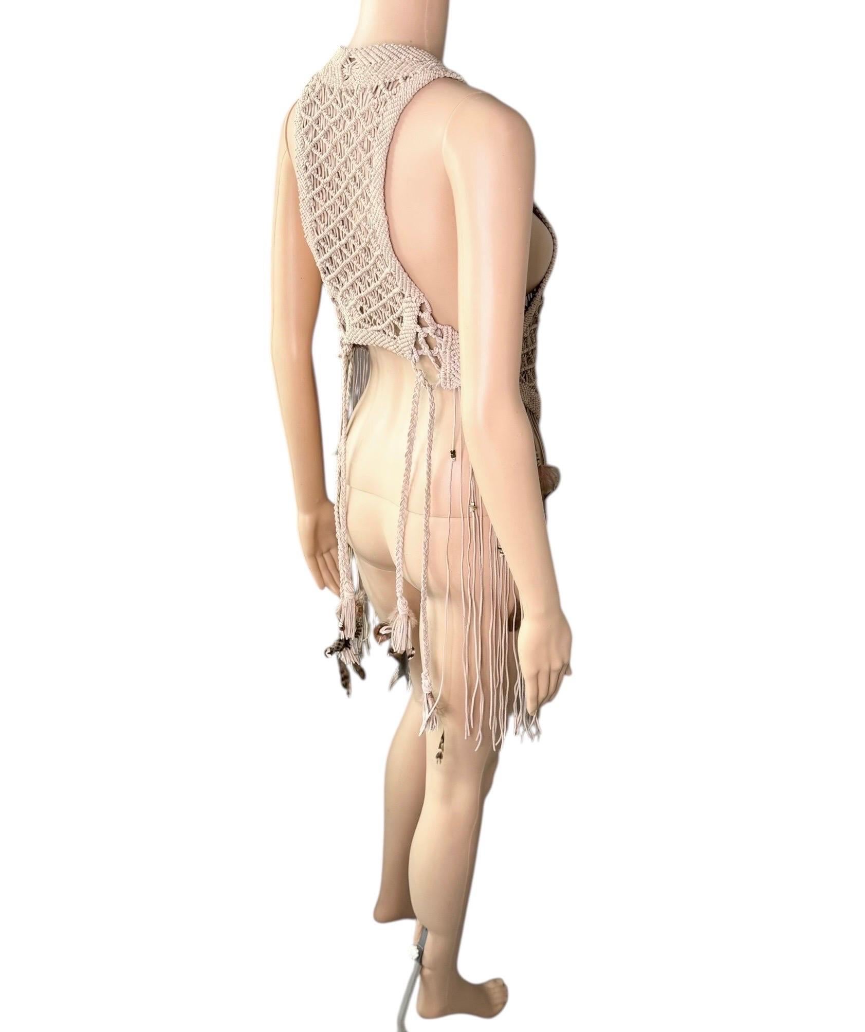 Roberto Cavalli S/S 2011 Leather Feather Embellished Fringed Top Vest Jacket For Sale 6