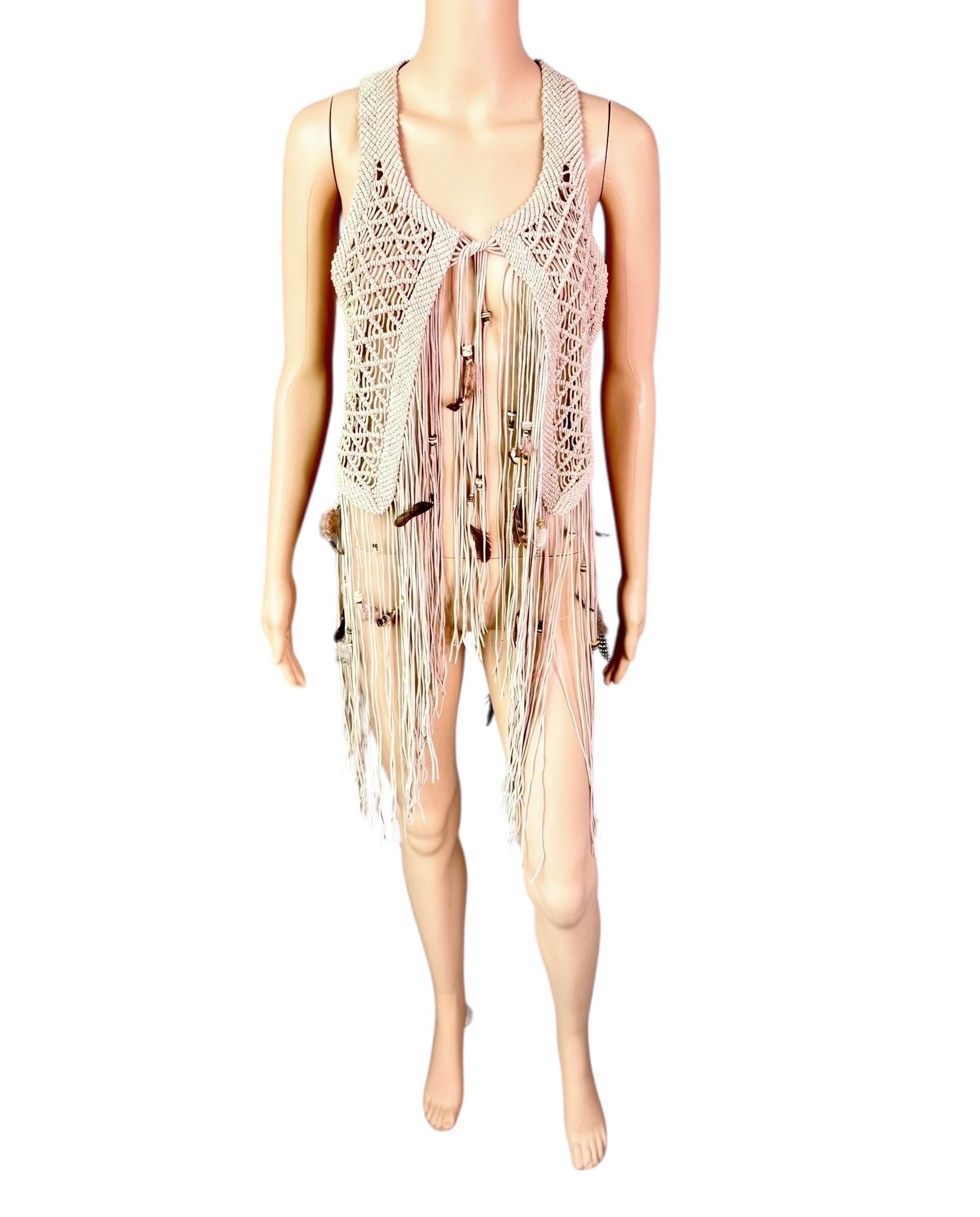 Roberto Cavalli S/S 2011 Leather Feather Embellished Fringed Top Vest Jacket For Sale 7