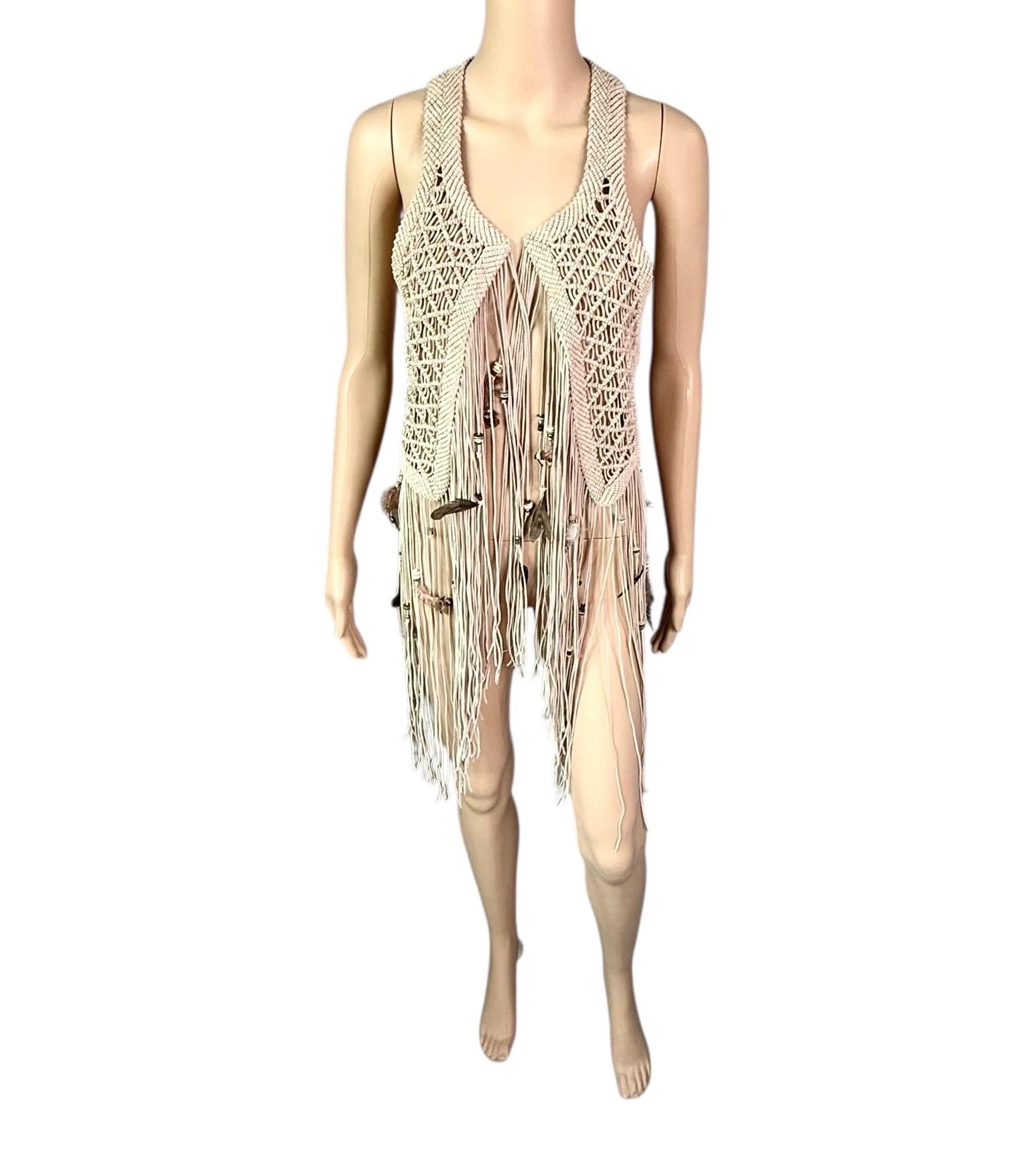 Roberto Cavalli S/S 2011 Leather Feather Embellished Fringed Top Vest Jacket For Sale 9