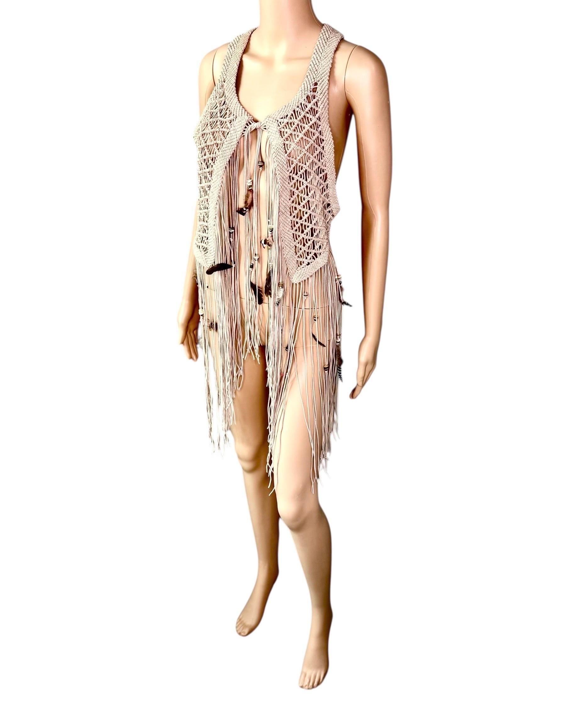Roberto Cavalli S/S 2011 Leather Feather Embellished Fringed Top Vest Jacket For Sale 10