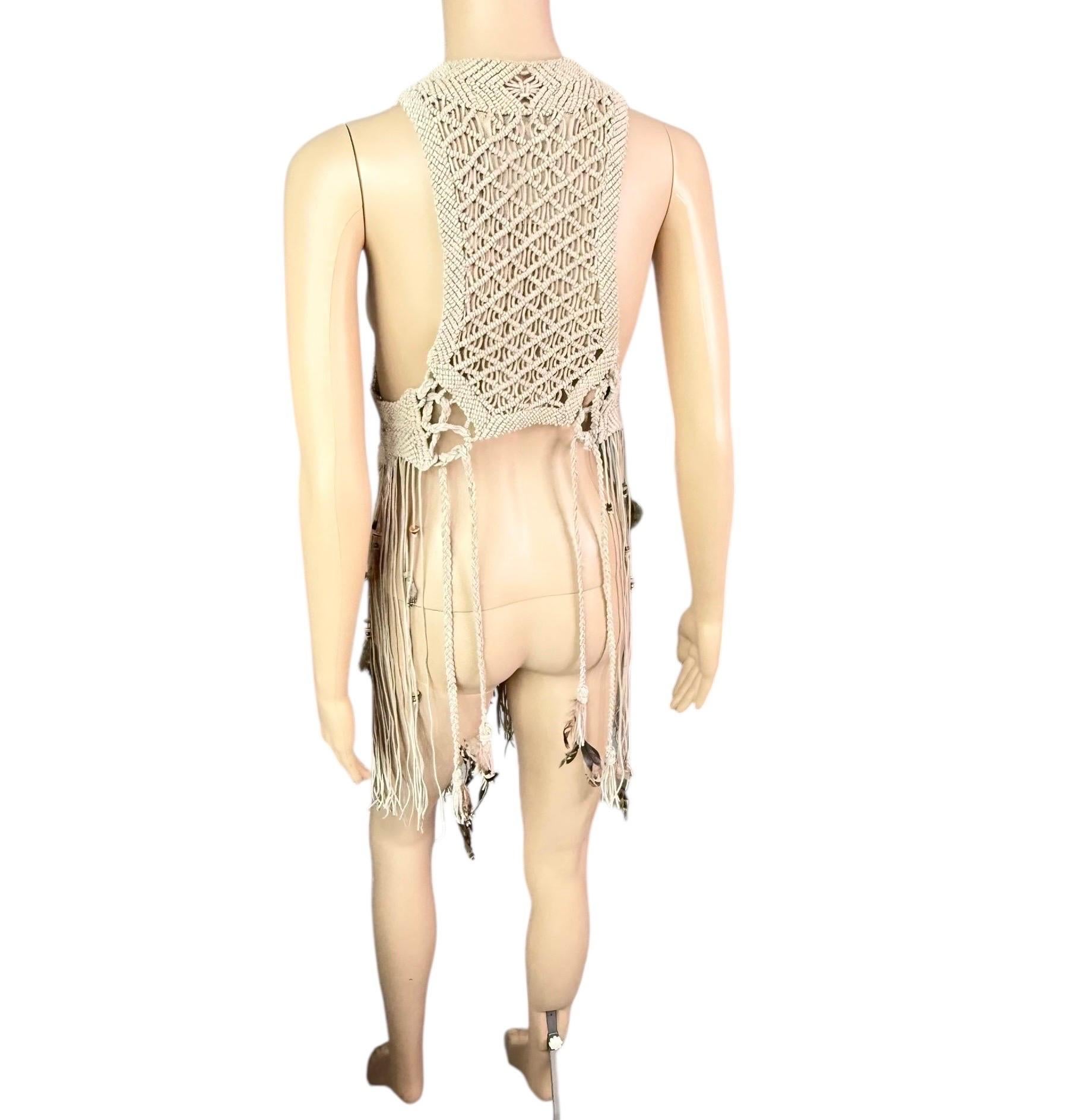 Roberto Cavalli S/S 2011 Leather Feather Embellished Fringed Top Vest Jacket For Sale 1
