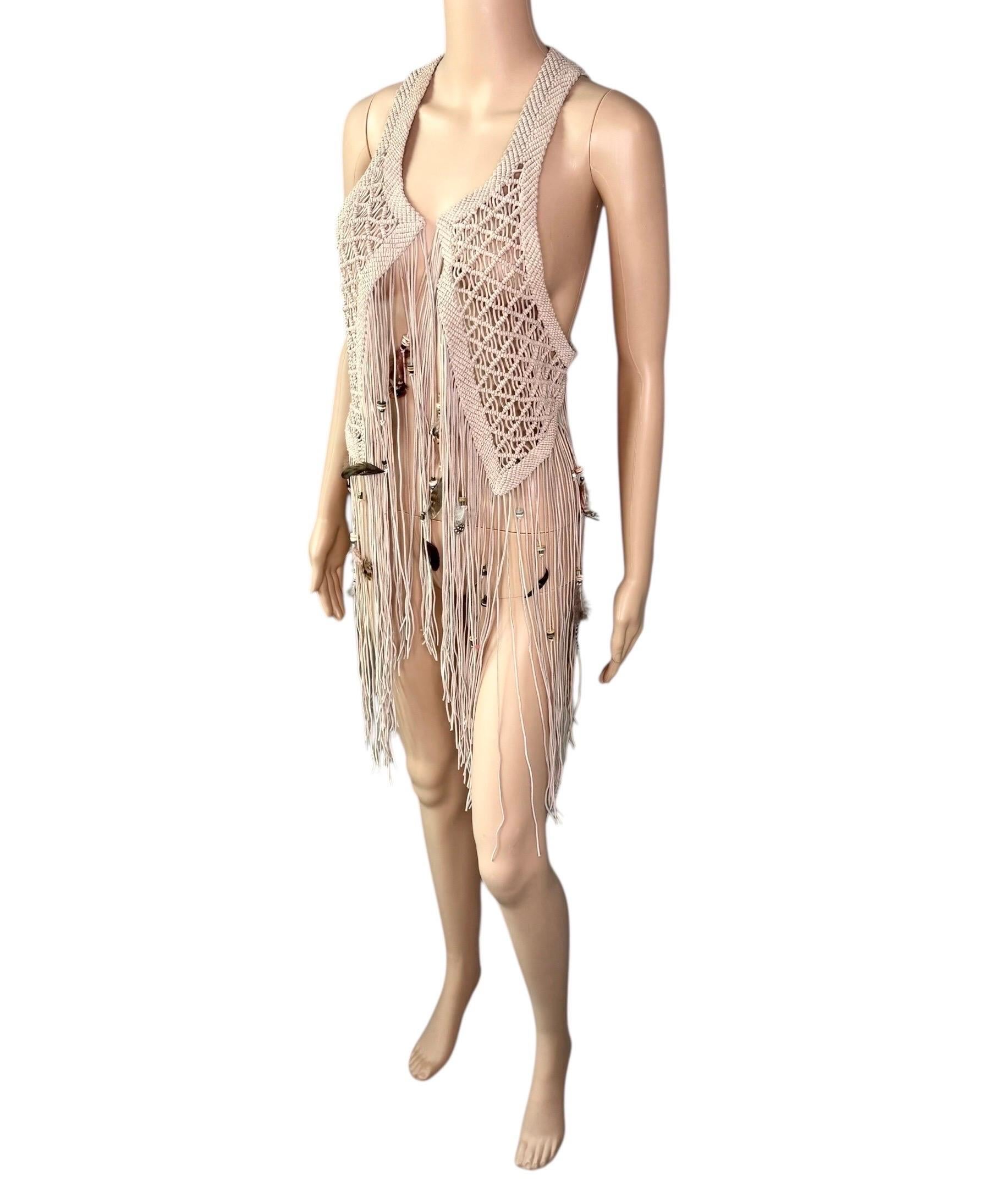 Roberto Cavalli S/S 2011 Leather Feather Embellished Fringed Top Vest Jacket For Sale 2