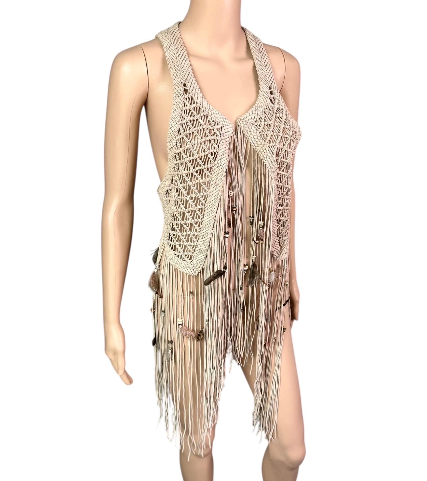 Roberto Cavalli S/S 2011 Leather Feather Embellished Fringed Top Vest Jacket For Sale 3