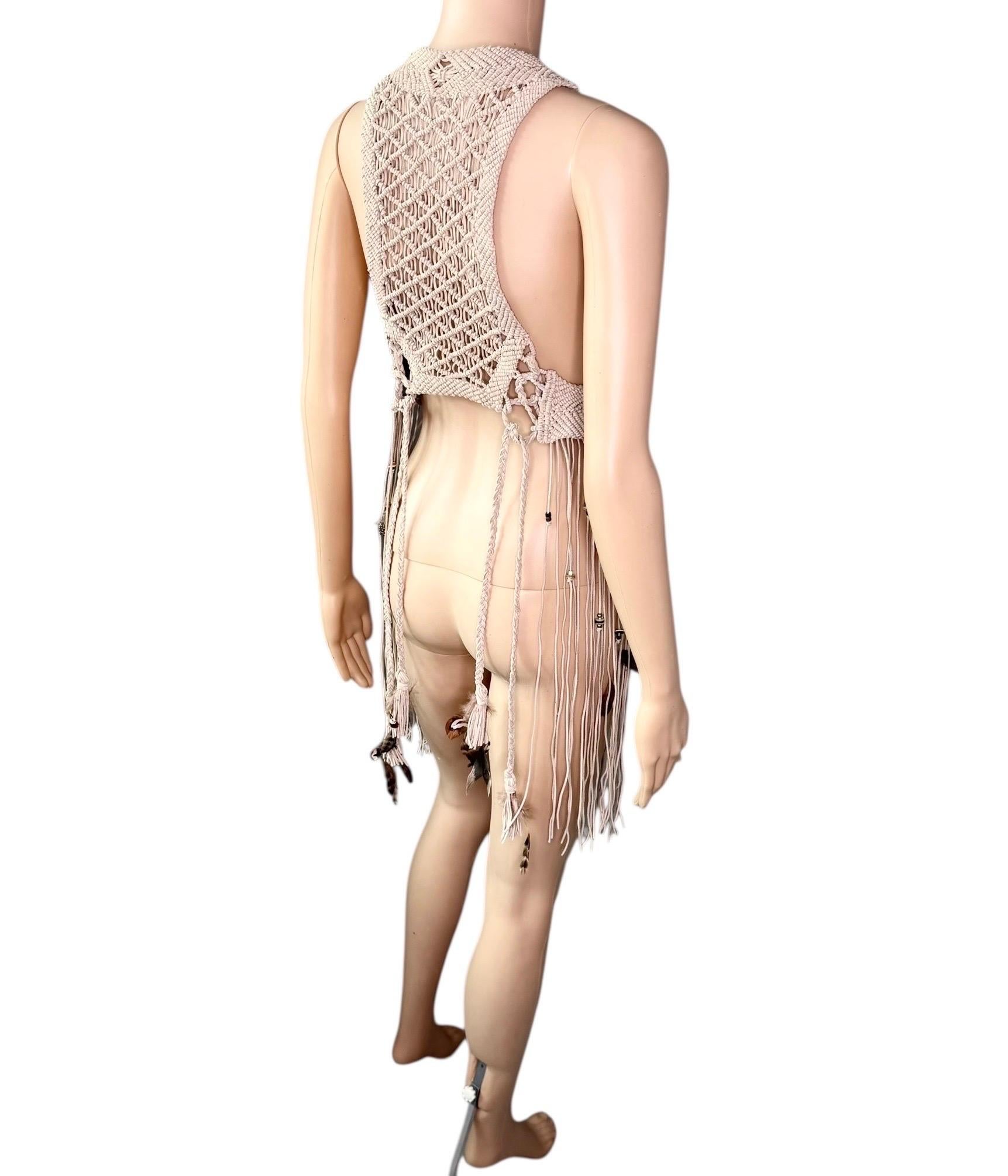 Roberto Cavalli S/S 2011 Leather Feather Embellished Fringed Top Vest Jacket For Sale 4