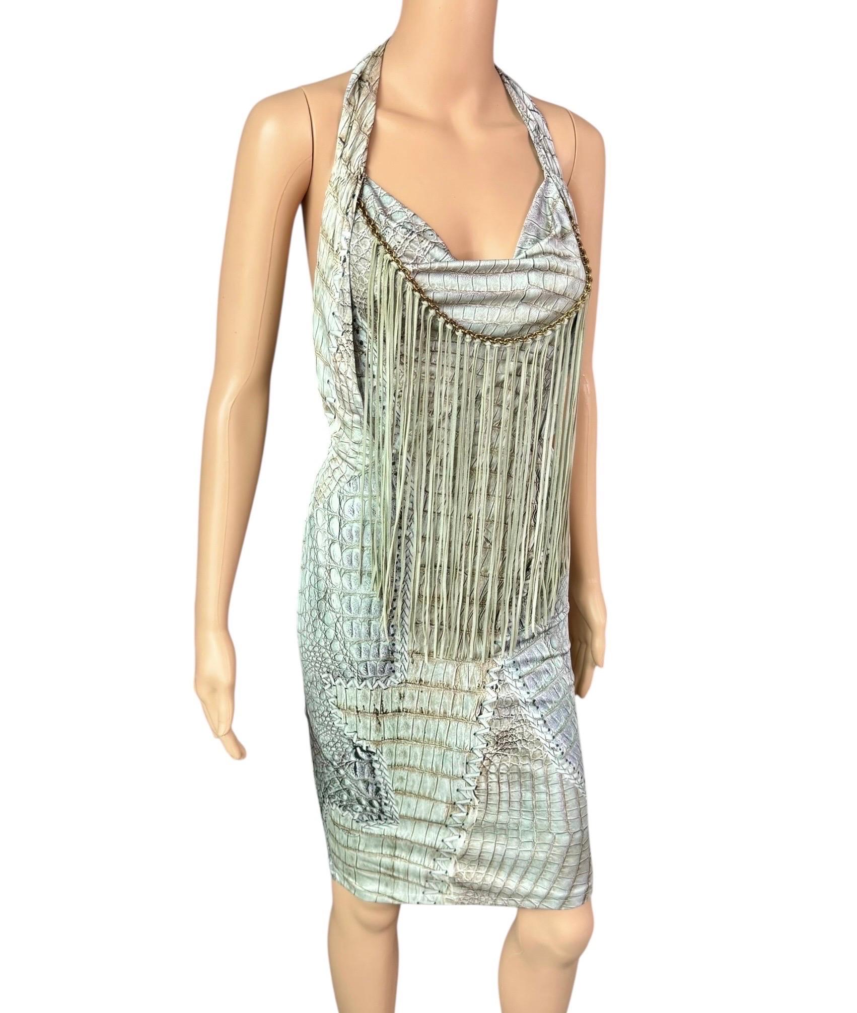 Roberto Cavalli - P/E 2011 - Vestito con frange in pelle e catena con stampa rettile in vendita 5