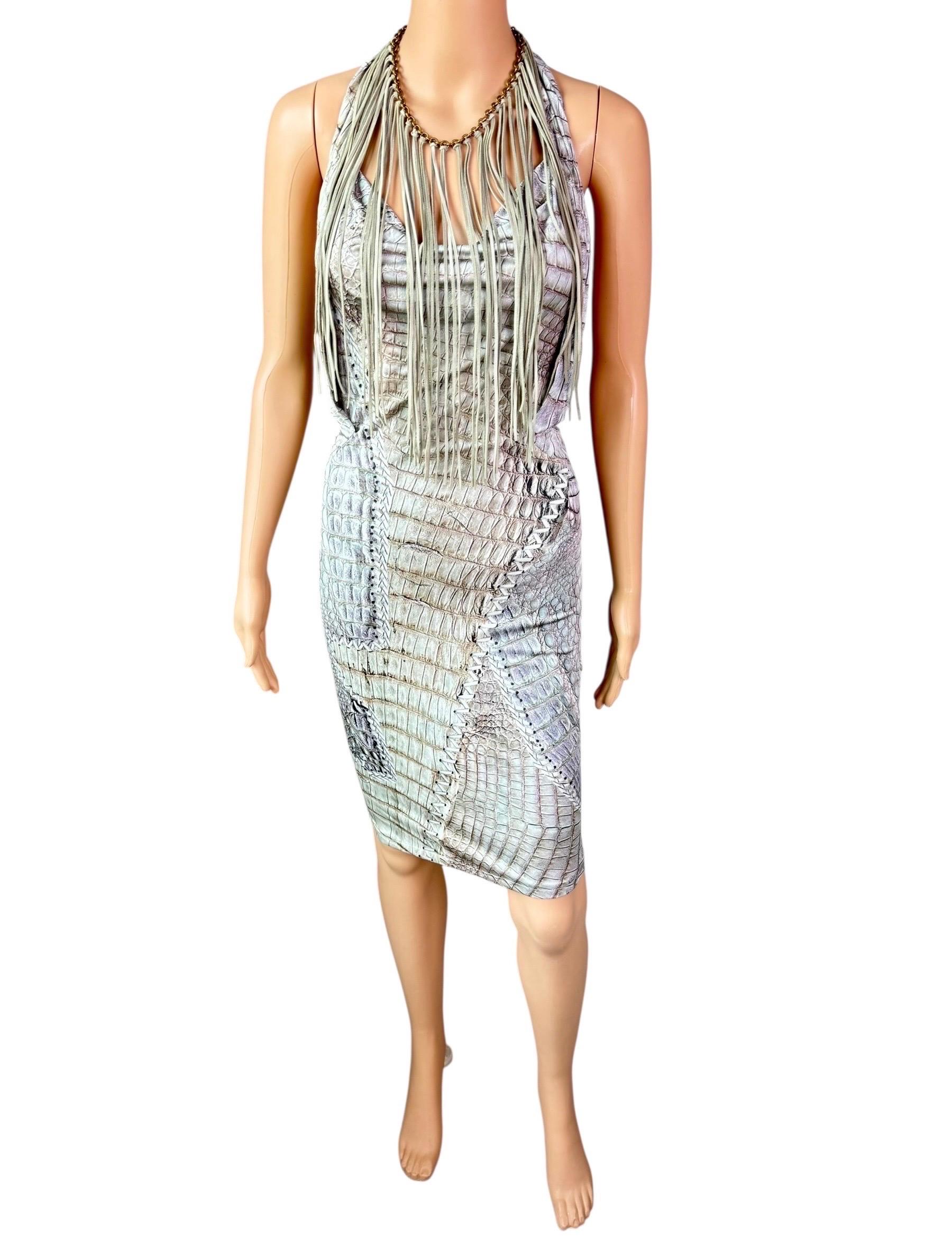 Roberto Cavalli - P/E 2011 - Vestito con frange in pelle e catena con stampa rettile in vendita 7
