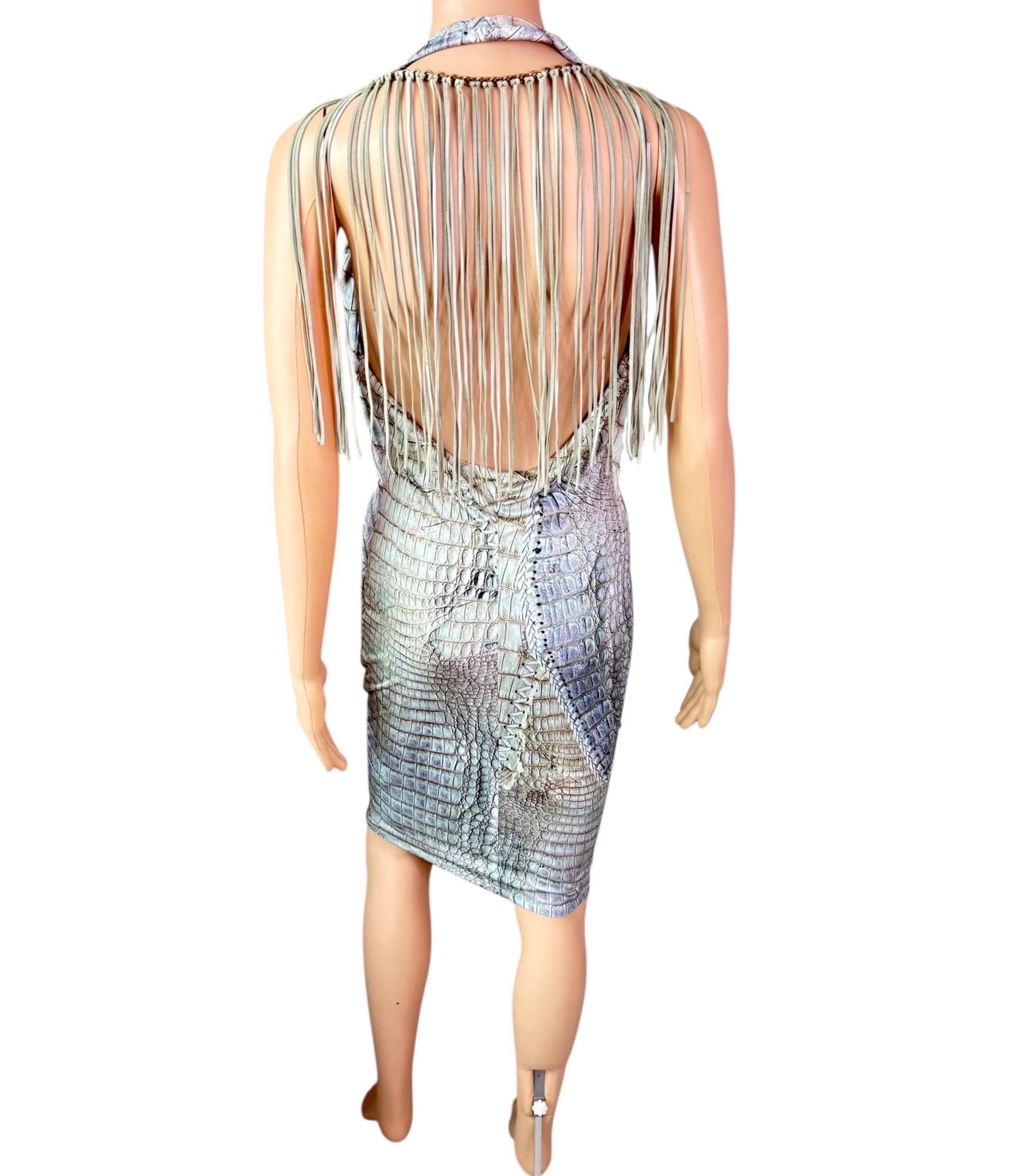 Roberto Cavalli - P/E 2011 - Vestito con frange in pelle e catena con stampa rettile in vendita 8
