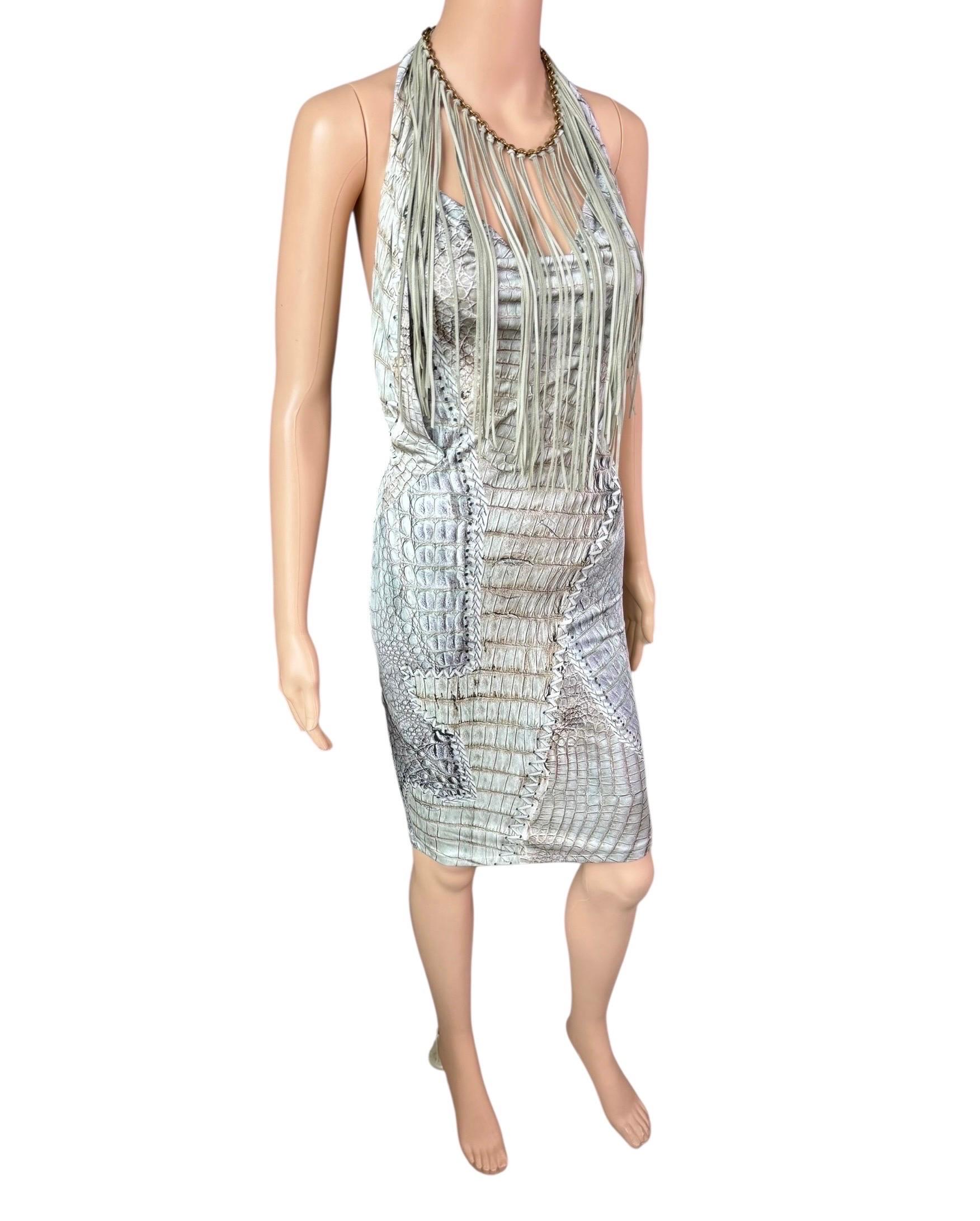 Roberto Cavalli - P/E 2011 - Vestito con frange in pelle e catena con stampa rettile in vendita 11
