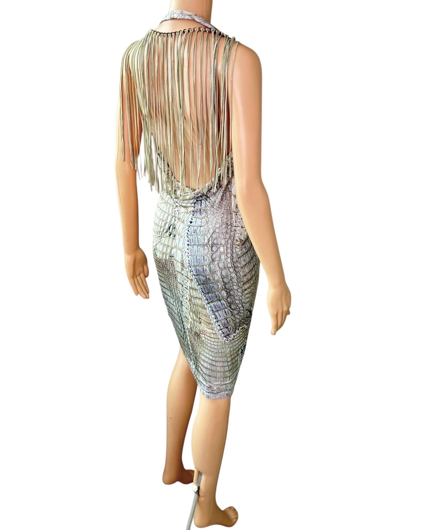 Roberto Cavalli - P/E 2011 - Vestito con frange in pelle e catena con stampa rettile in vendita 12