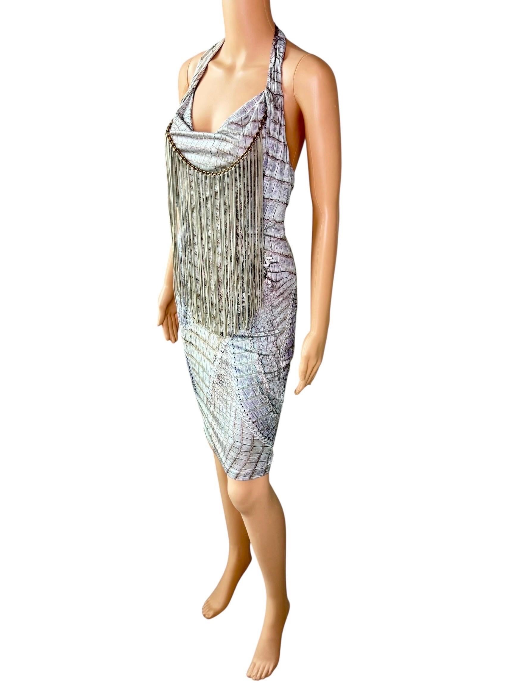 Roberto Cavalli - P/E 2011 - Vestito con frange in pelle e catena con stampa rettile in vendita 13