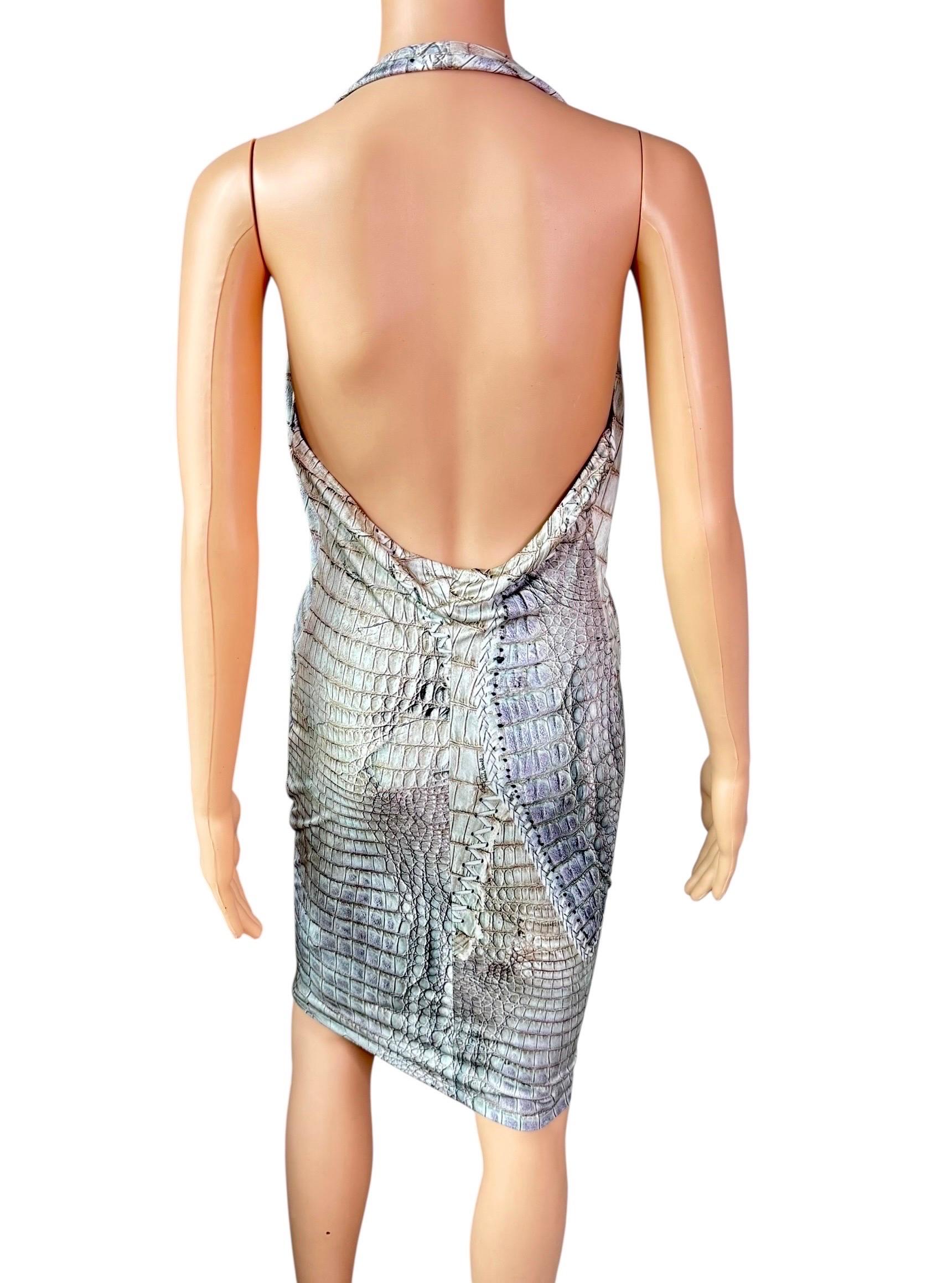Grigio Roberto Cavalli - P/E 2011 - Vestito con frange in pelle e catena con stampa rettile in vendita
