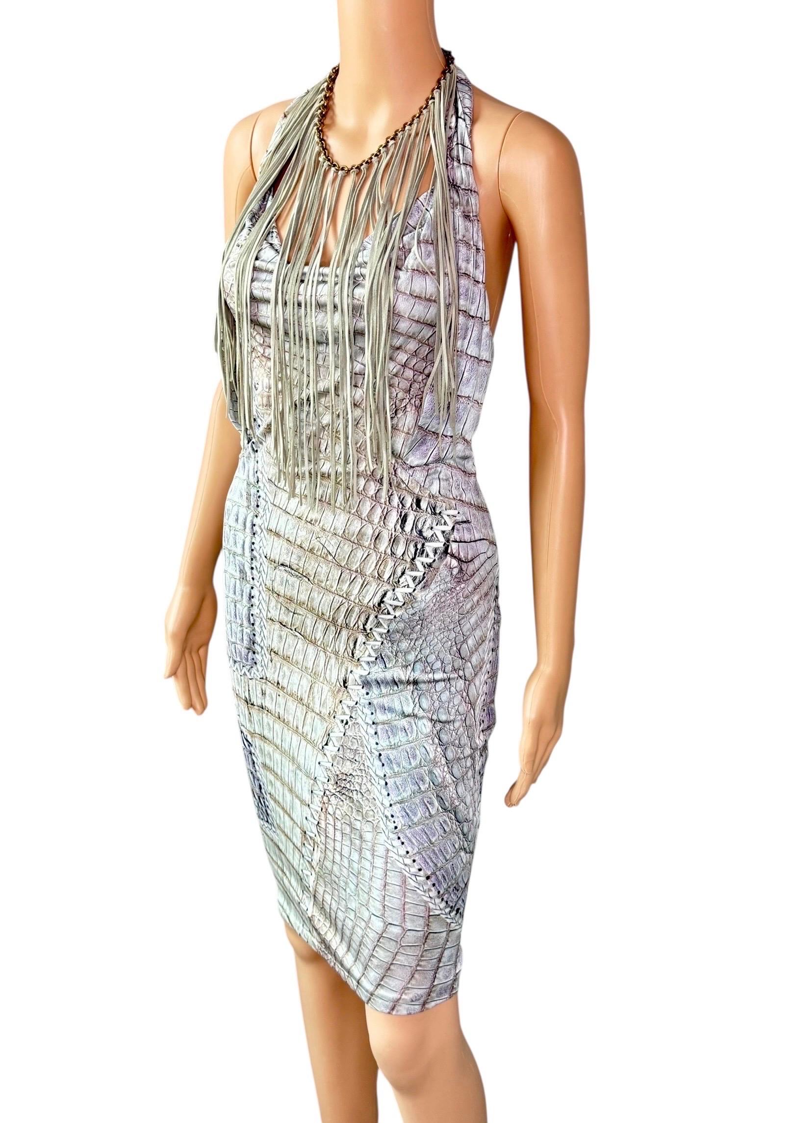 Roberto Cavalli - P/E 2011 - Vestito con frange in pelle e catena con stampa rettile In condizioni buone in vendita a Naples, FL