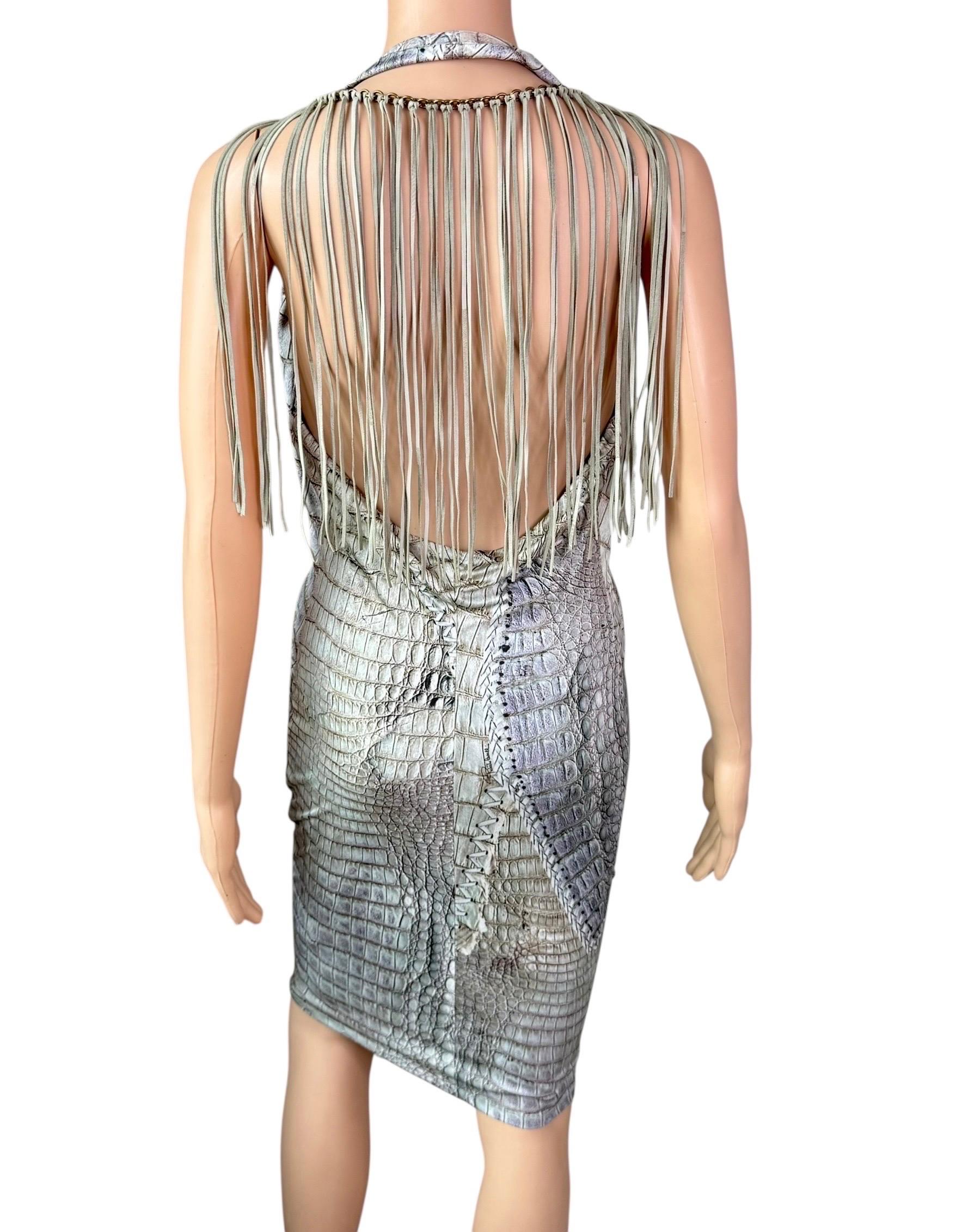 Roberto Cavalli - P/E 2011 - Vestito con frange in pelle e catena con stampa rettile in vendita 2