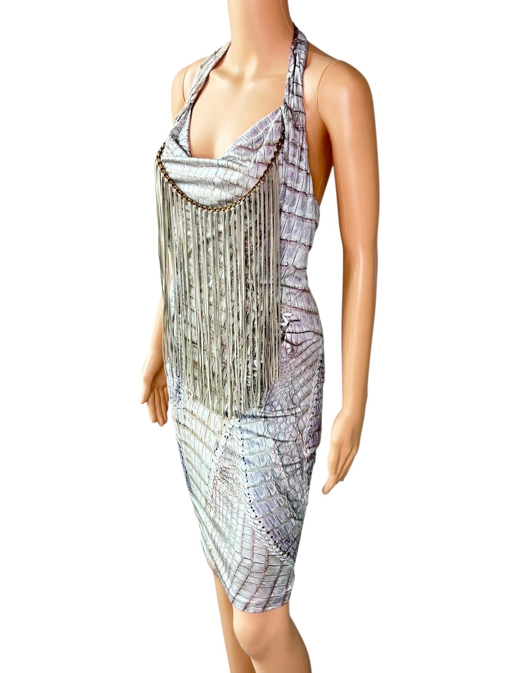 Roberto Cavalli - P/E 2011 - Vestito con frange in pelle e catena con stampa rettile in vendita 3