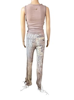 Roberto Cavalli S/S 2011 Runway Lace Up Fringe Leather Pants & Top 2 Piece Set