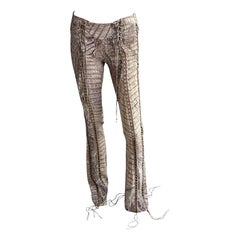 Roberto Cavalli S/S 2011 Runway Lace Up Fringe Leather Reptile Print Silk Pants