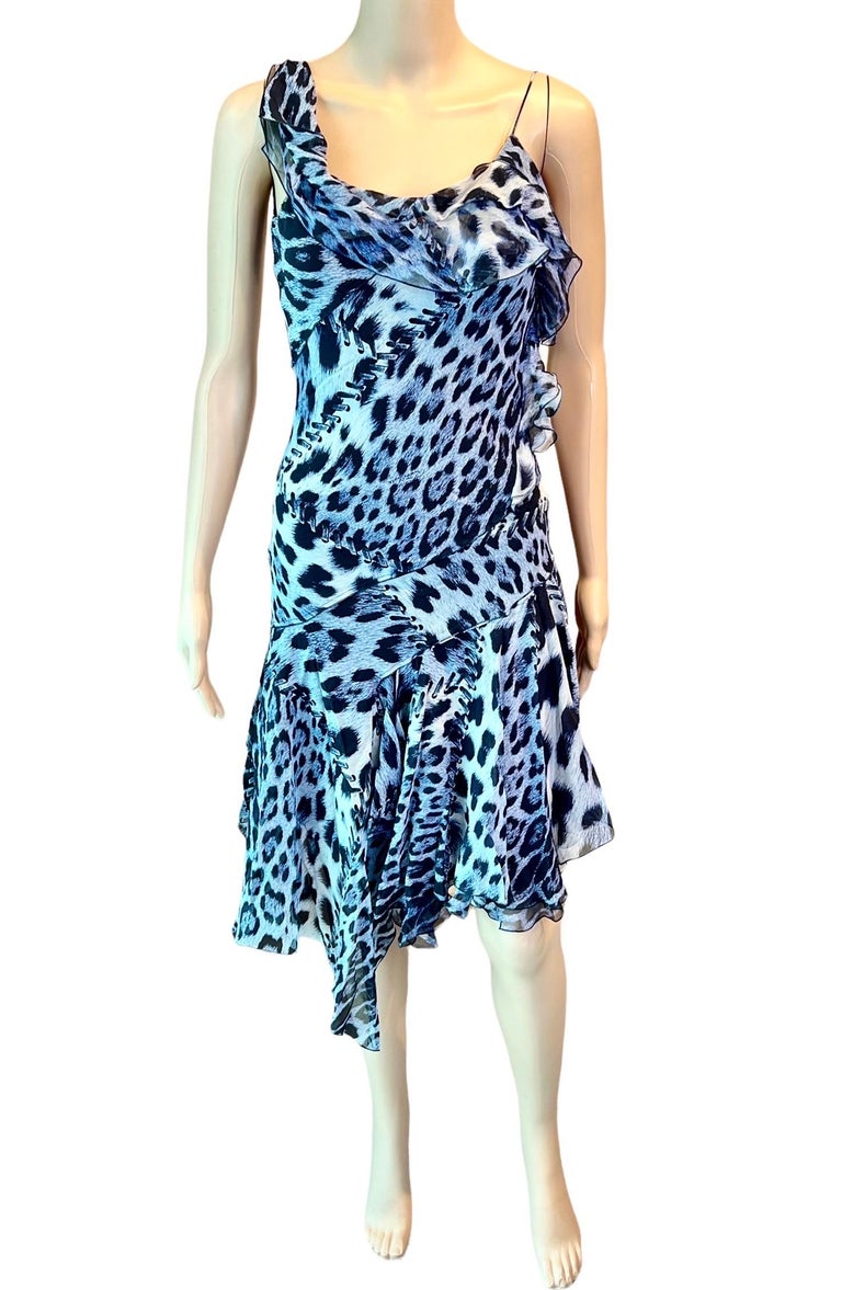 Roberto Cavalli S/S 2011 Silk Bias Cut Asymmetrical Animal Print Slip Mini Dress IT 40
