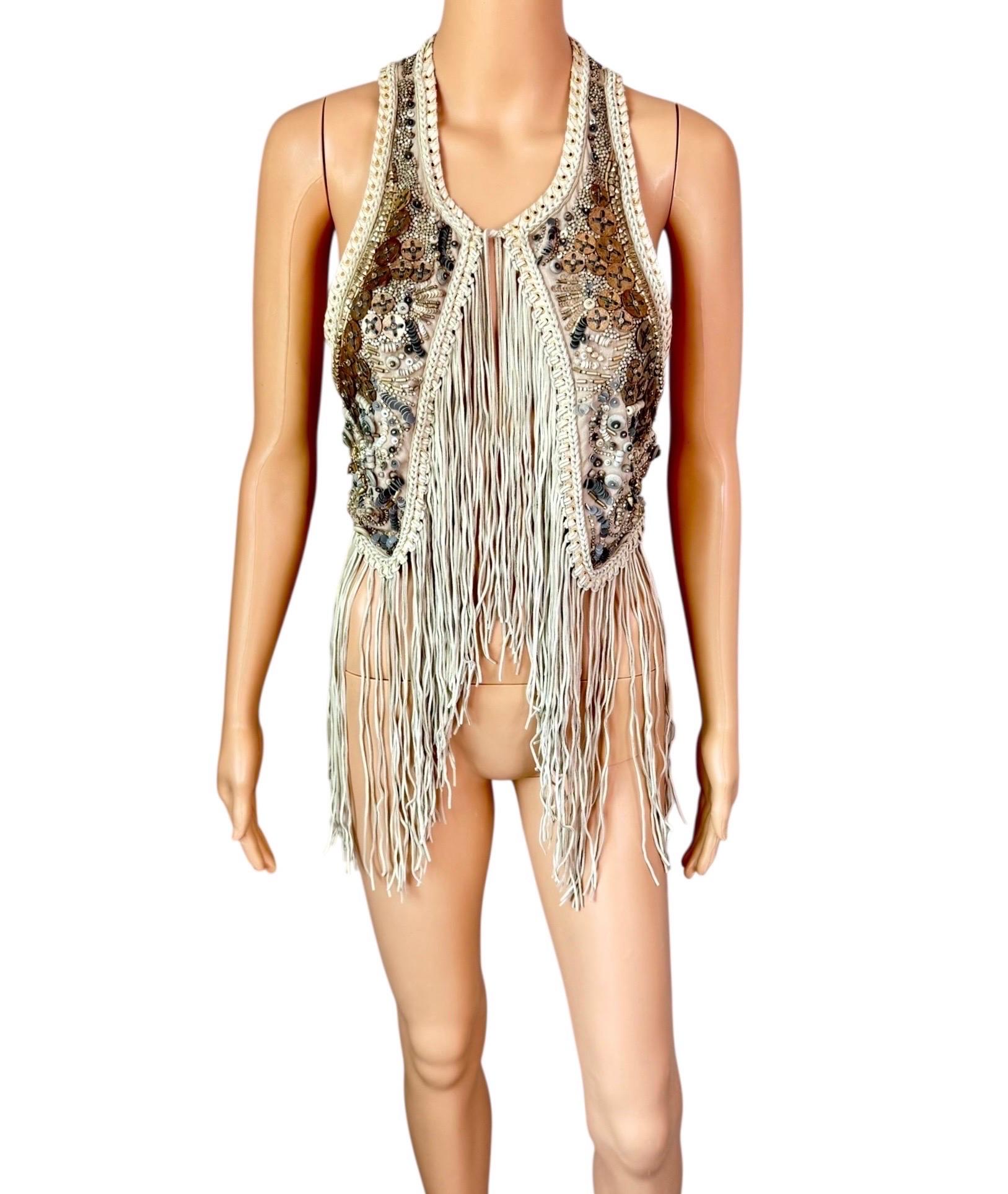Roberto Cavalli - P/E 2011 - Giacca gilet con frange in pelle impreziosita e non indossata in vendita 5