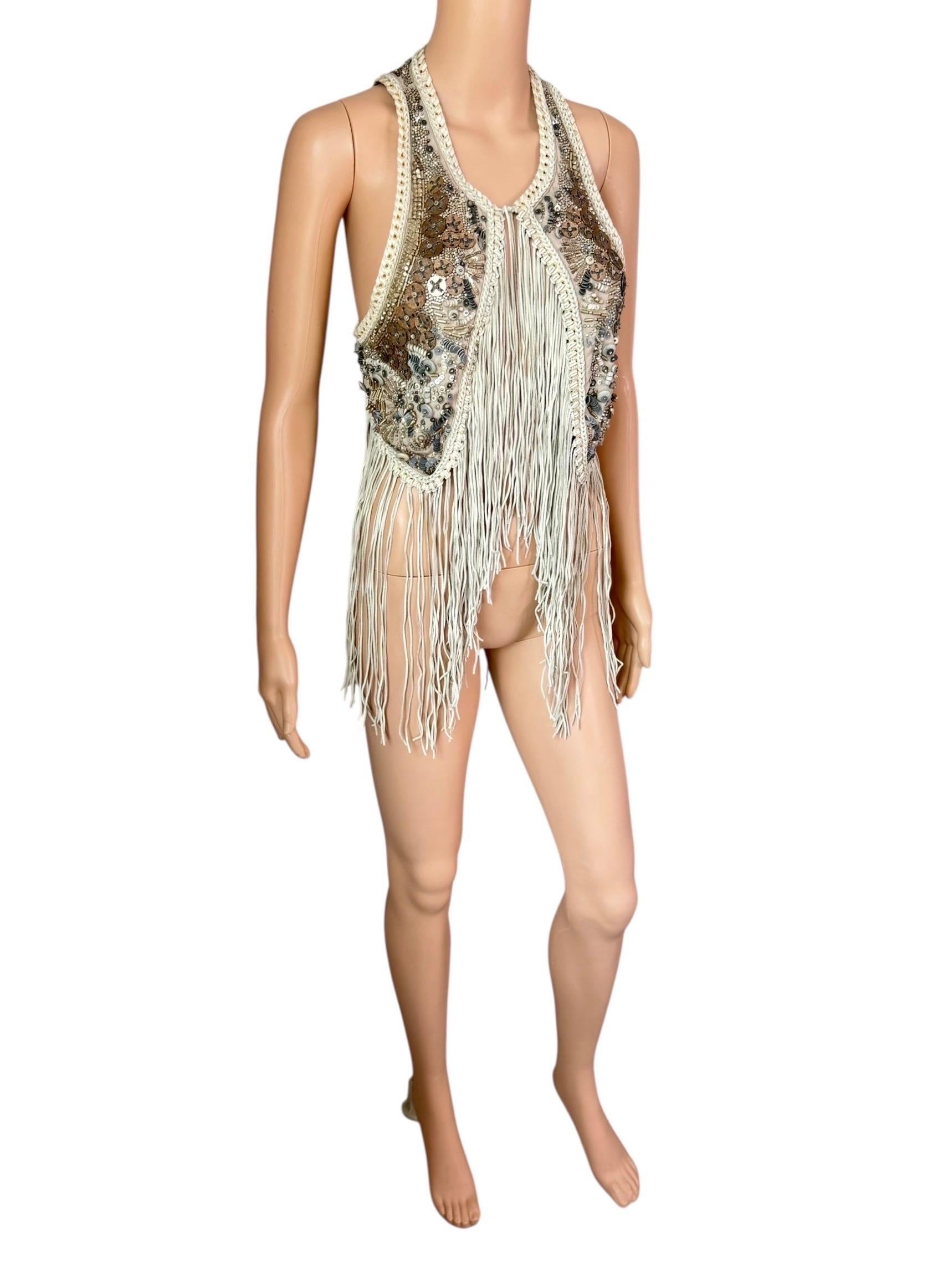 Roberto Cavalli - P/E 2011 - Giacca gilet con frange in pelle impreziosita e non indossata in vendita 7
