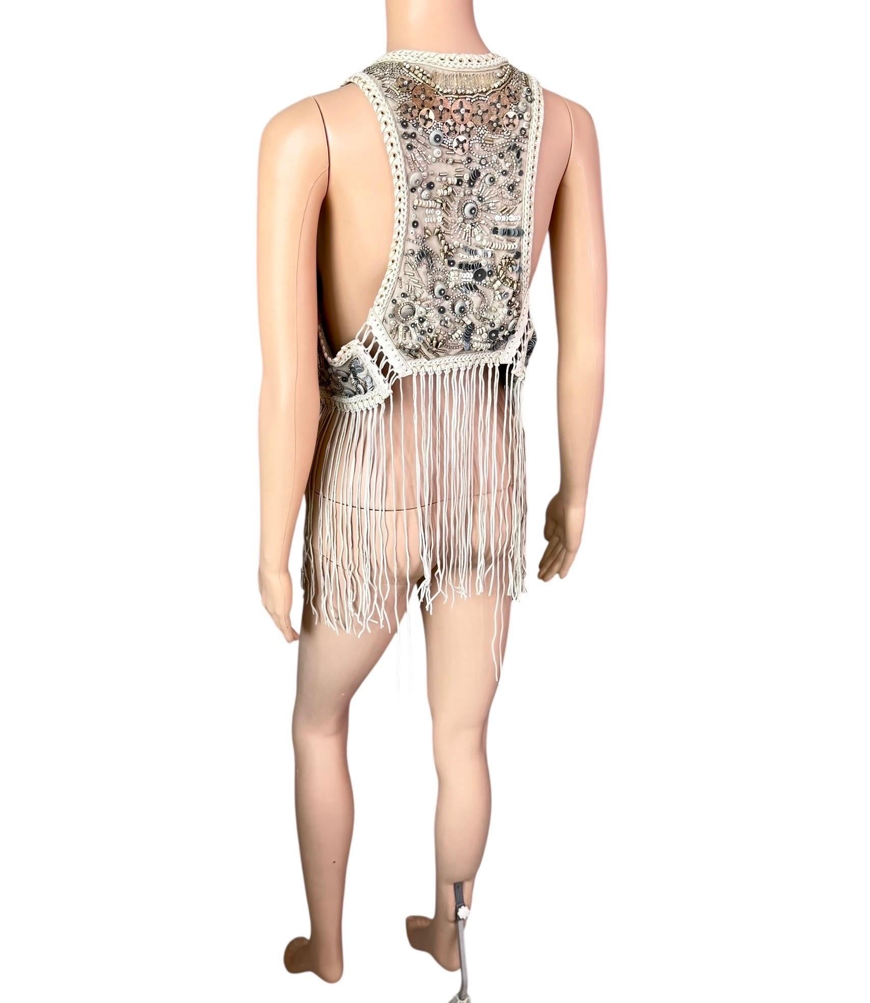 Roberto Cavalli - P/E 2011 - Giacca gilet con frange in pelle impreziosita e non indossata in vendita 8