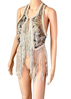 Roberto Cavalli SS2011 Runway Unworn Embellished Leather Fringed Top Vest Jacket