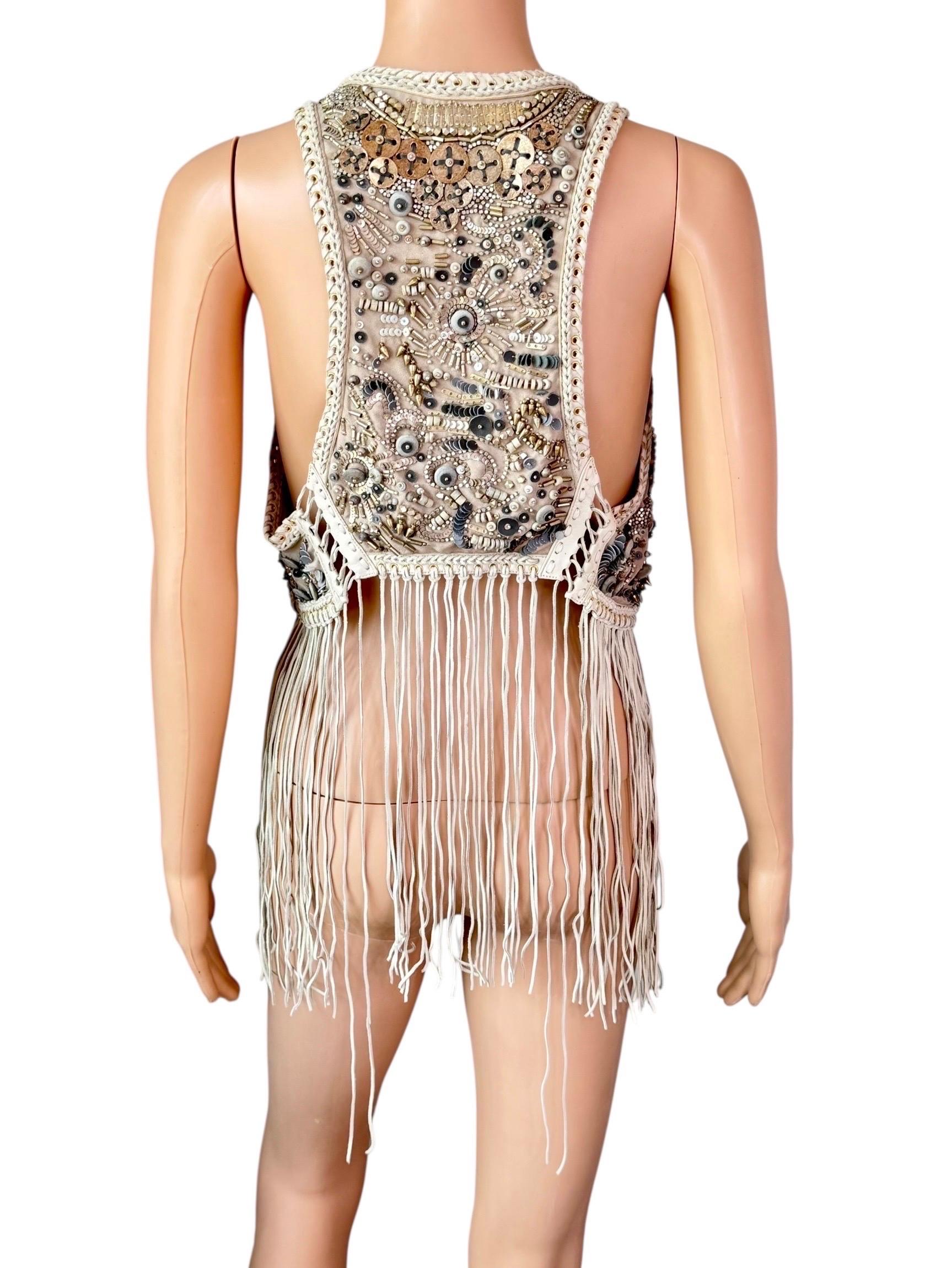Beige Roberto Cavalli - P/E 2011 - Giacca gilet con frange in pelle impreziosita e non indossata in vendita