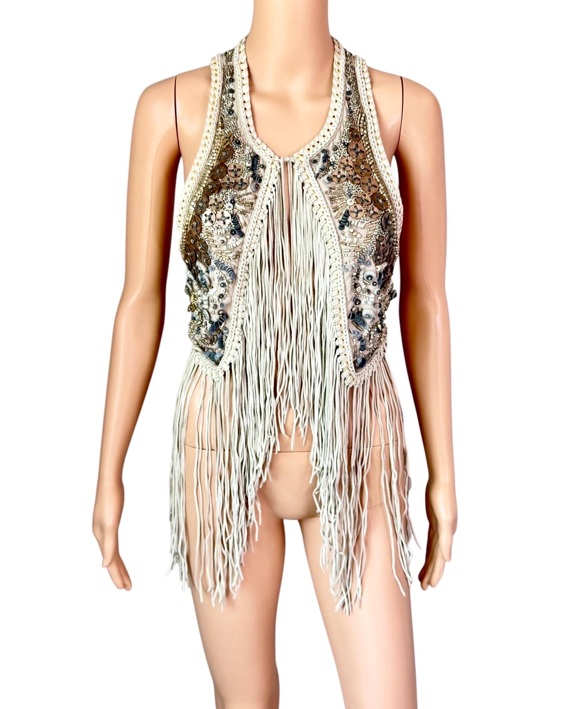 Roberto Cavalli - P/E 2011 - Giacca gilet con frange in pelle impreziosita e non indossata In condizioni Nuovo in vendita a Naples, FL
