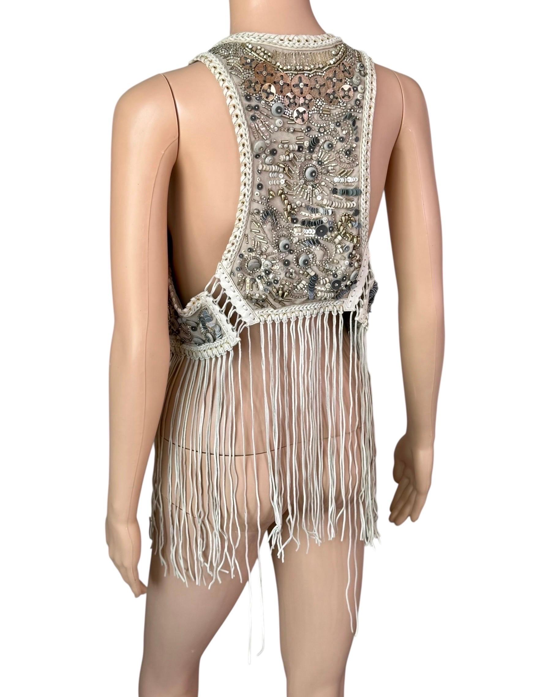 Donna Roberto Cavalli - P/E 2011 - Giacca gilet con frange in pelle impreziosita e non indossata in vendita