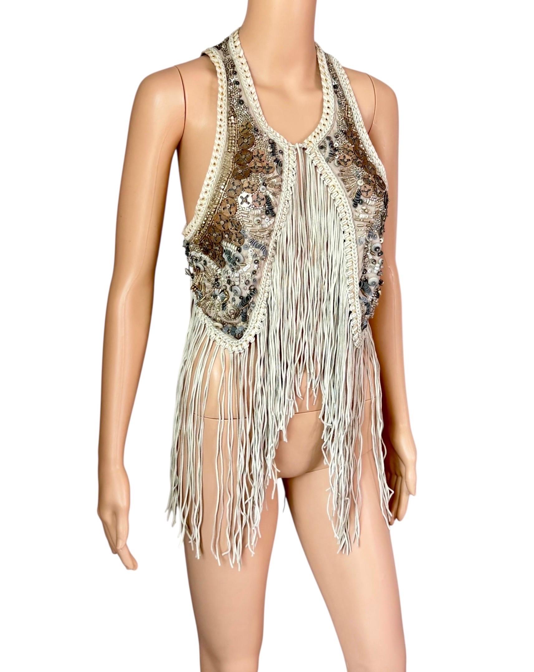 Roberto Cavalli - P/E 2011 - Giacca gilet con frange in pelle impreziosita e non indossata in vendita 1