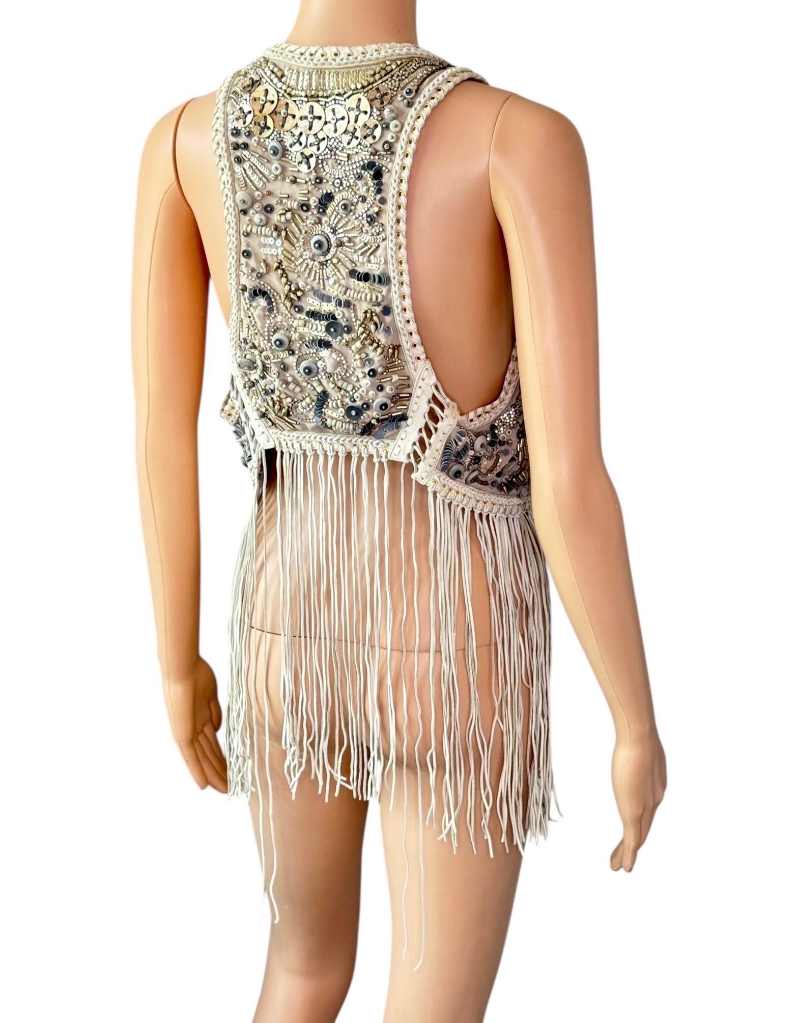 Roberto Cavalli - P/E 2011 - Giacca gilet con frange in pelle impreziosita e non indossata in vendita 2