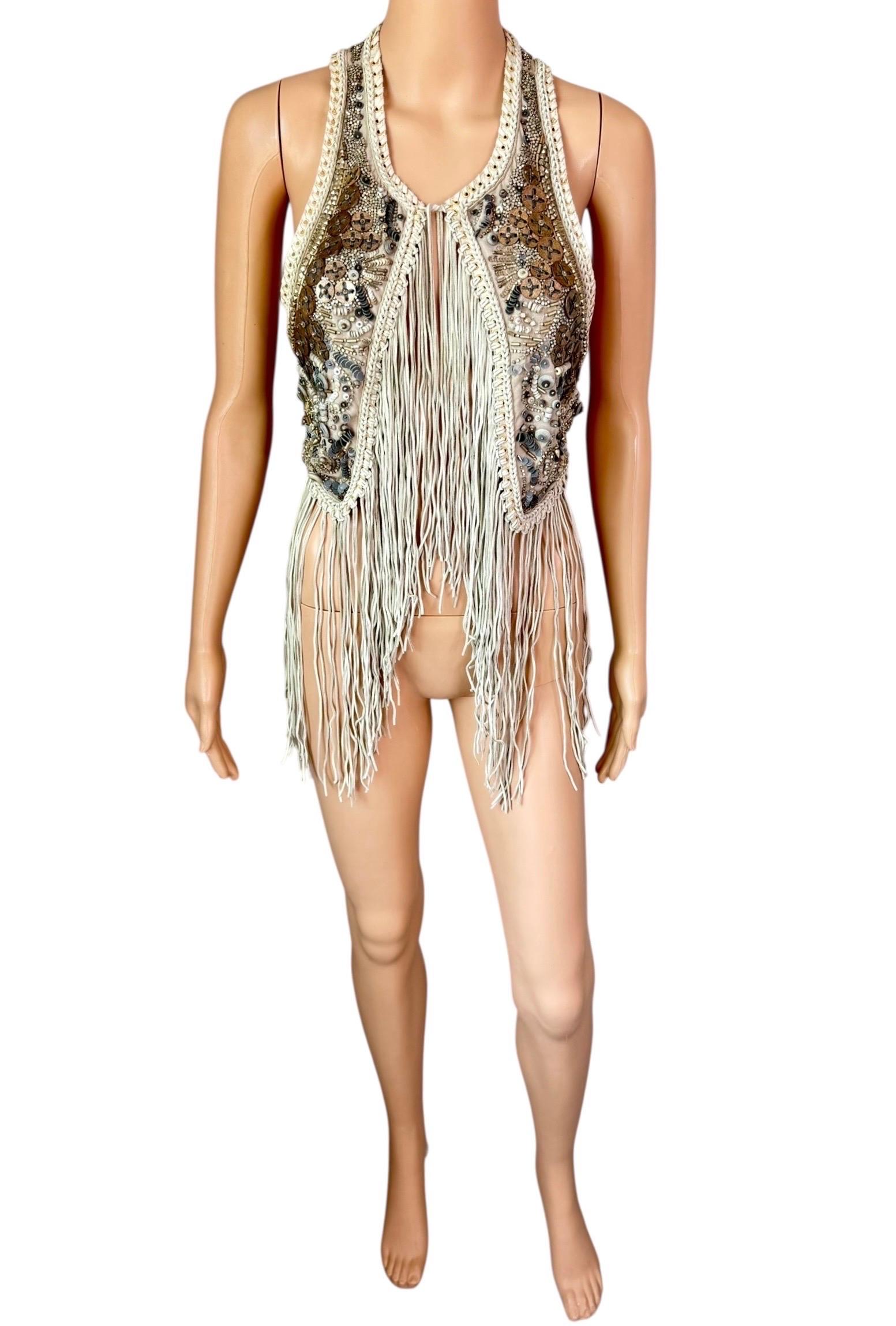 Roberto Cavalli - P/E 2011 - Giacca gilet con frange in pelle impreziosita e non indossata in vendita 3