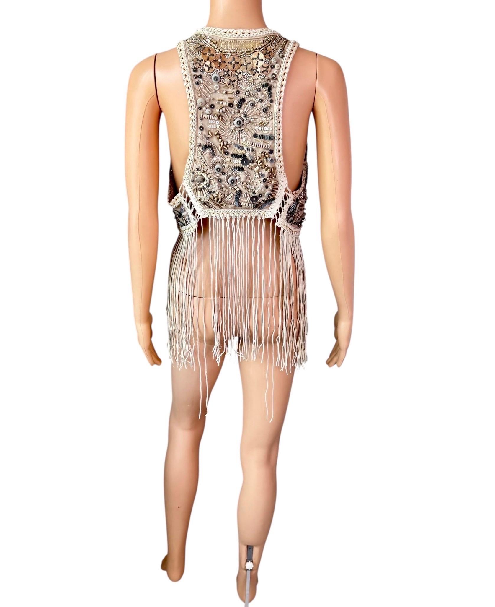 Roberto Cavalli - P/E 2011 - Giacca gilet con frange in pelle impreziosita e non indossata in vendita 4
