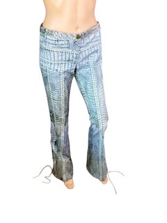 Roberto Cavalli S/S 2011 Unworn Lace Up Fringe Leather Reptile Print Pants