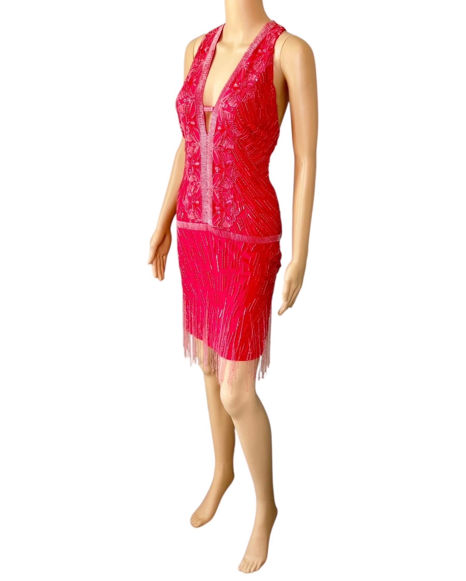 Roberto Cavalli S/S 2013 - Mini robe ouverte dans le dos avec perles et franges de flapper en vente 11