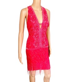 Roberto Cavalli S/S 2013 Embellished Beaded Fringed Flapper Open Back Mini Dress