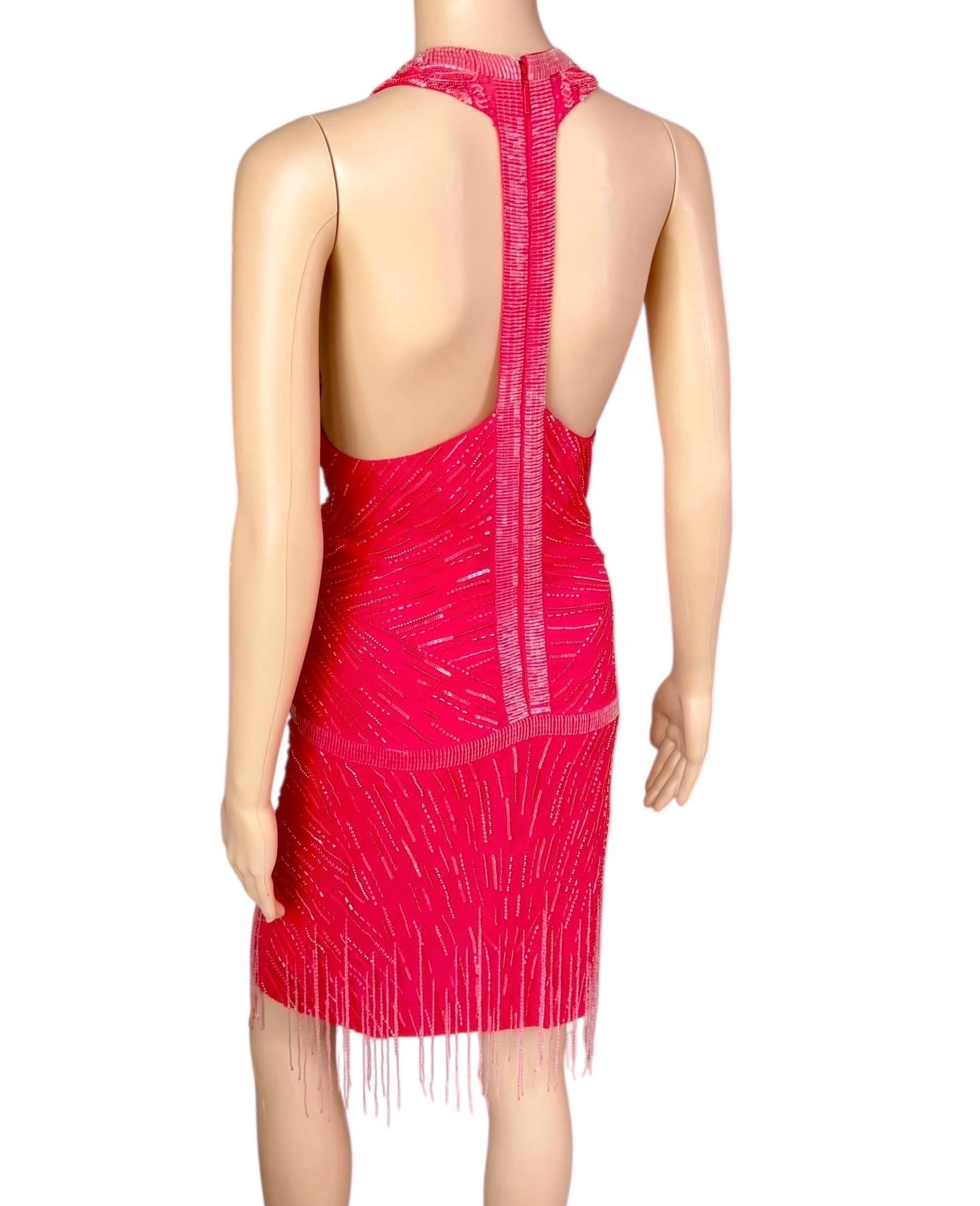 Rouge Roberto Cavalli S/S 2013 - Mini robe ouverte dans le dos avec perles et franges de flapper en vente