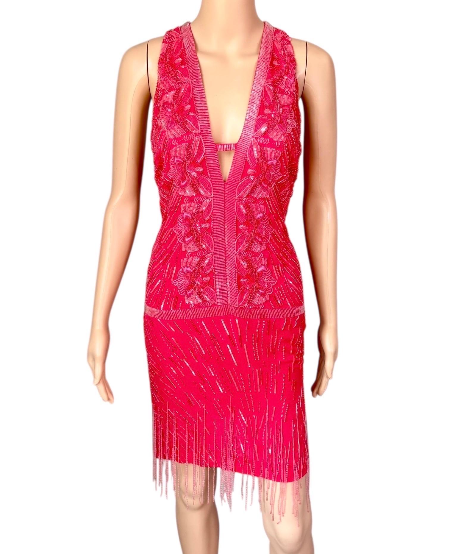 Roberto Cavalli S/S 2013 - Mini robe ouverte dans le dos avec perles et franges de flapper Bon état - En vente à Naples, FL