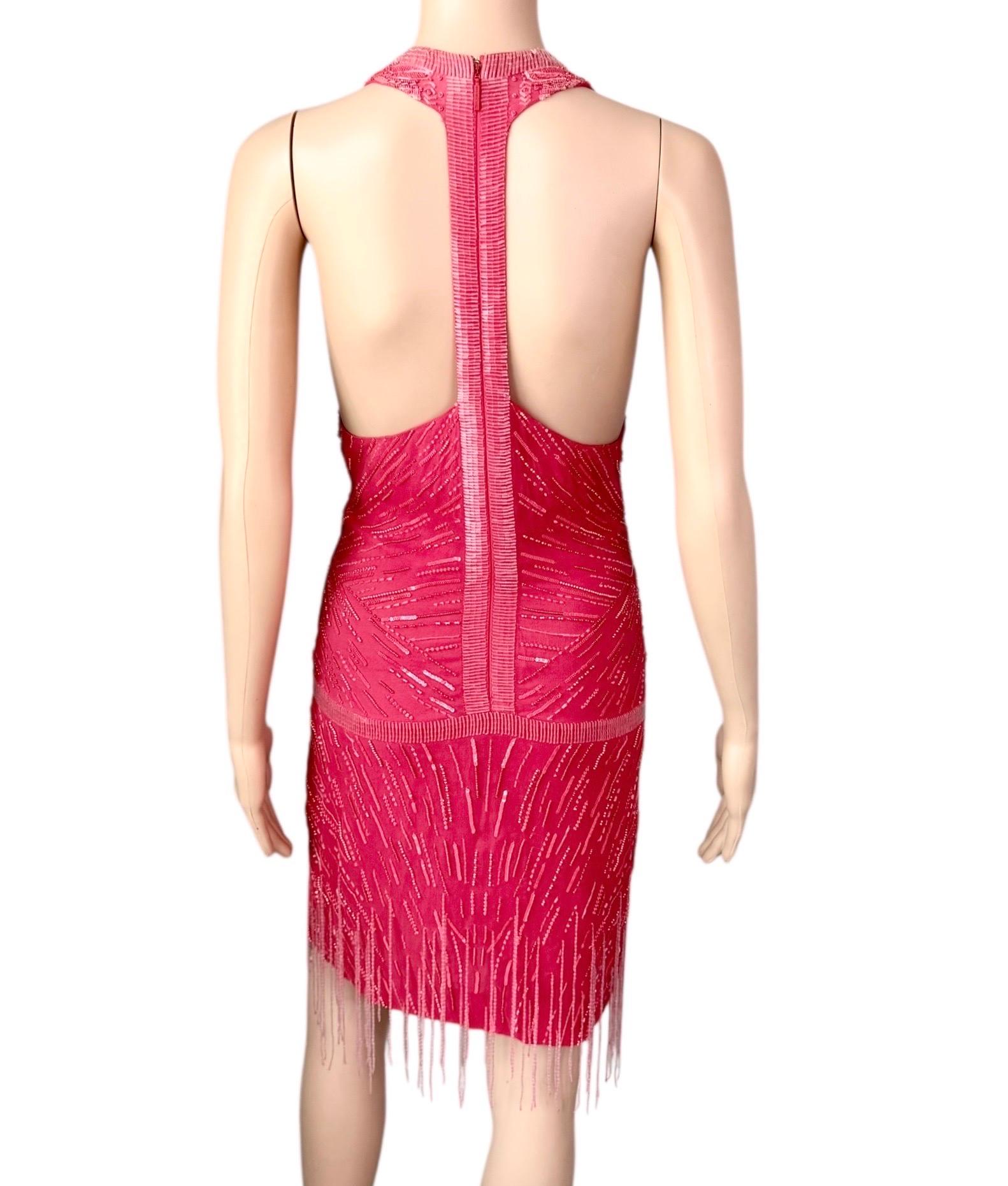 Roberto Cavalli S/S 2013 - Mini robe ouverte dans le dos avec perles et franges de flapper Pour femmes en vente