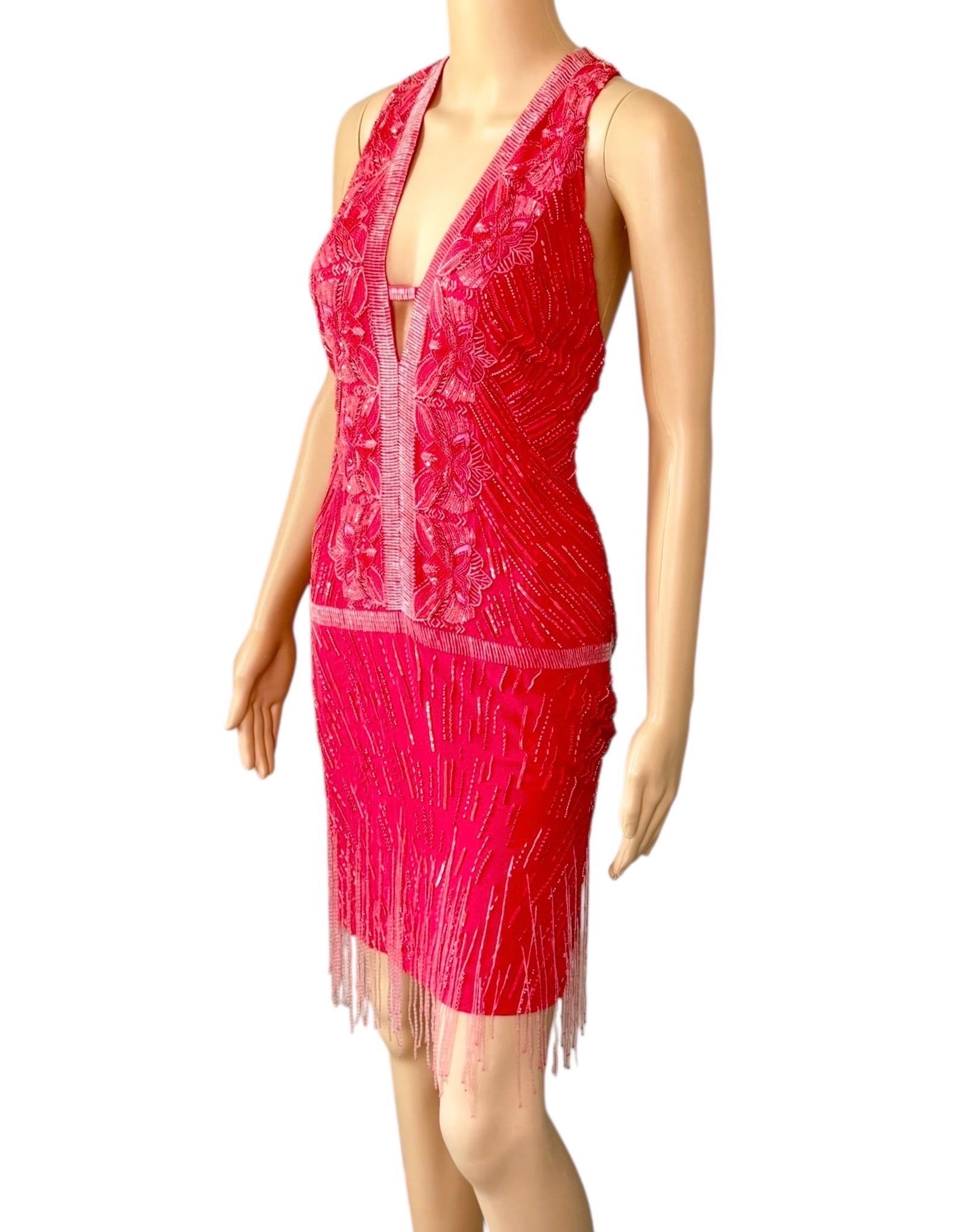 Roberto Cavalli S/S 2013 - Mini robe ouverte dans le dos avec perles et franges de flapper en vente 1