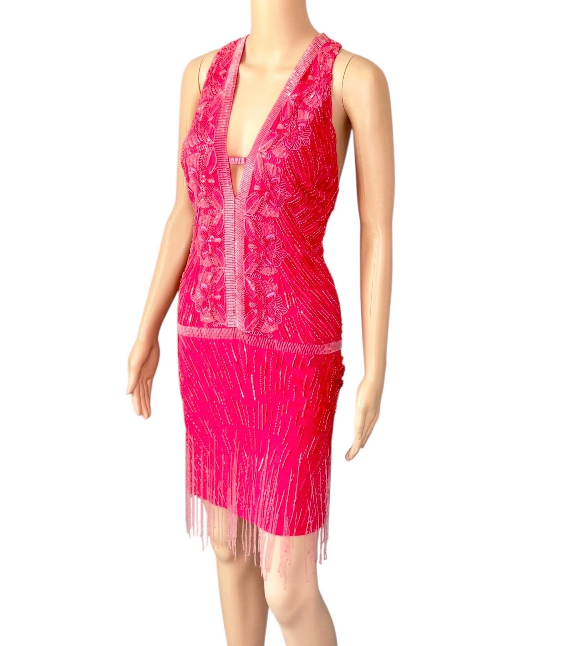 Roberto Cavalli S/S 2013 - Mini robe ouverte dans le dos avec perles et franges de flapper en vente 3