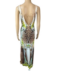 Roberto Cavalli S/S 2013 Leather Fringe Plunging Backless Maxi Dress