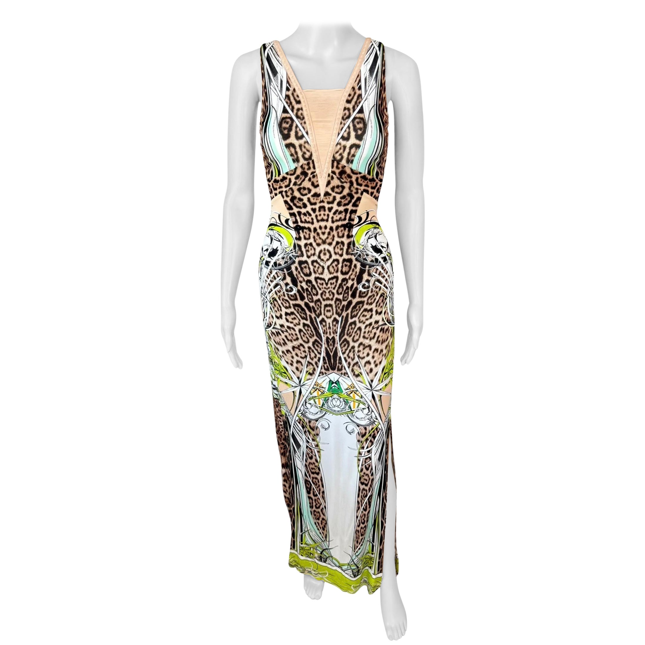Roberto Cavalli S/S 2013 Leather Fringe Plunging Backless Maxi Dress