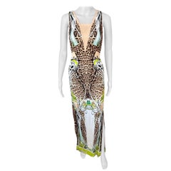 Roberto Cavalli S/S 2013 Leather Fringe Plunging Backless Maxi Dress