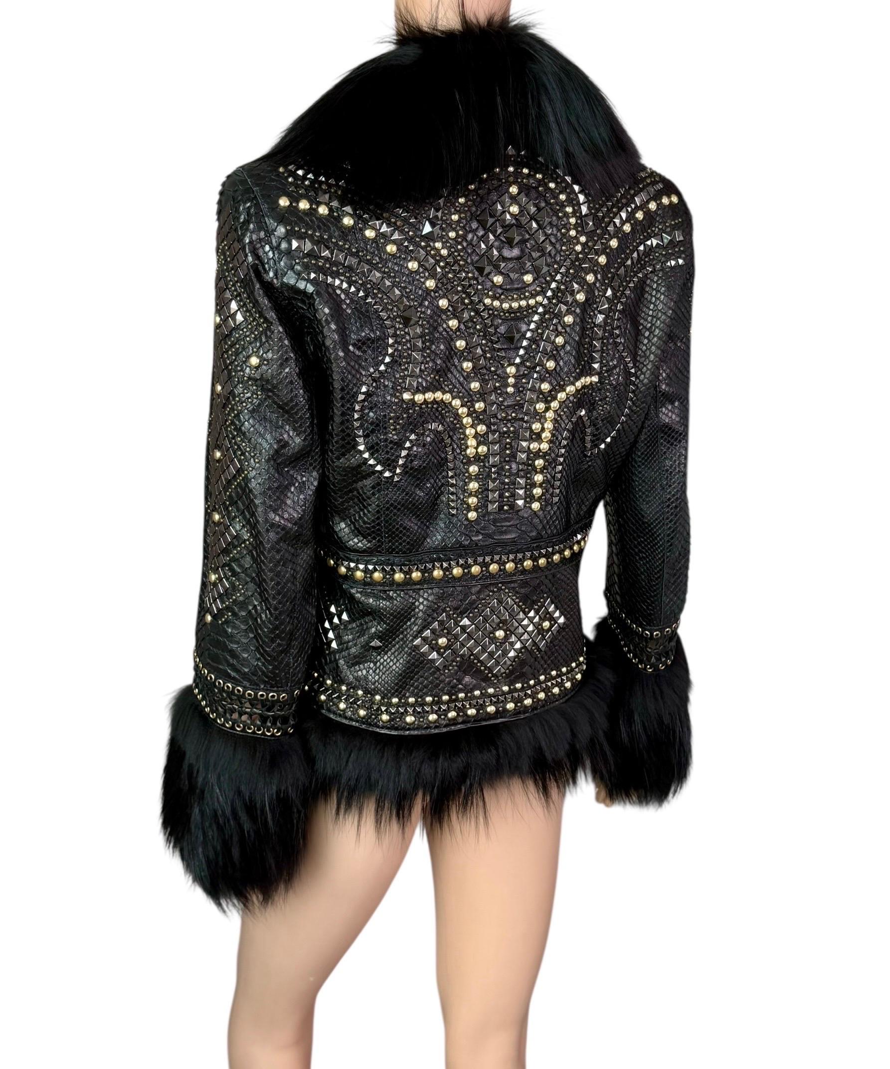 Roberto Cavalli S/S 2014 Embellished Studded Python Leather & Fur Jacket Coat For Sale 6