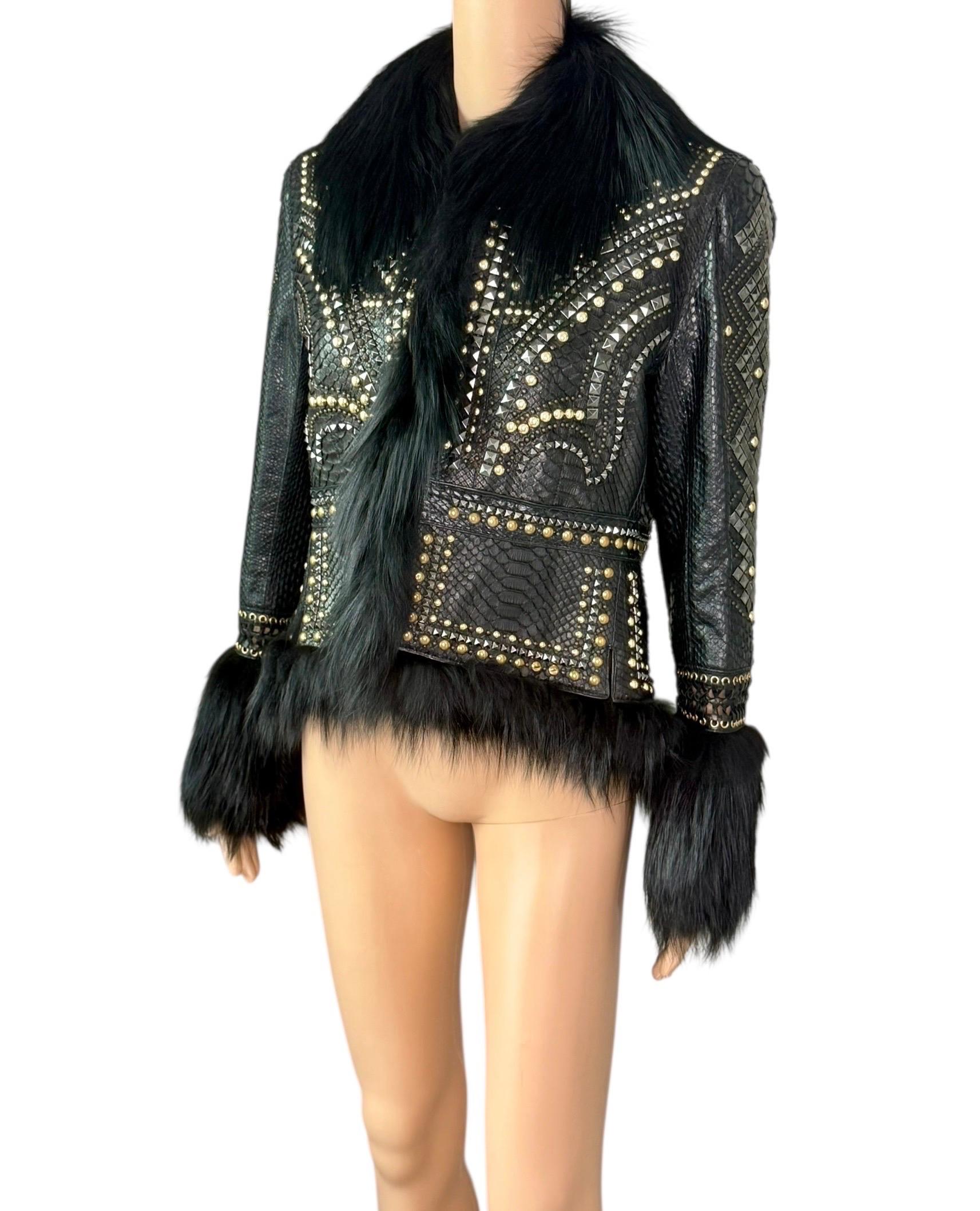 Roberto Cavalli S/S 2014 Embellished Studded Python Leather & Fur Jacket Coat For Sale 7