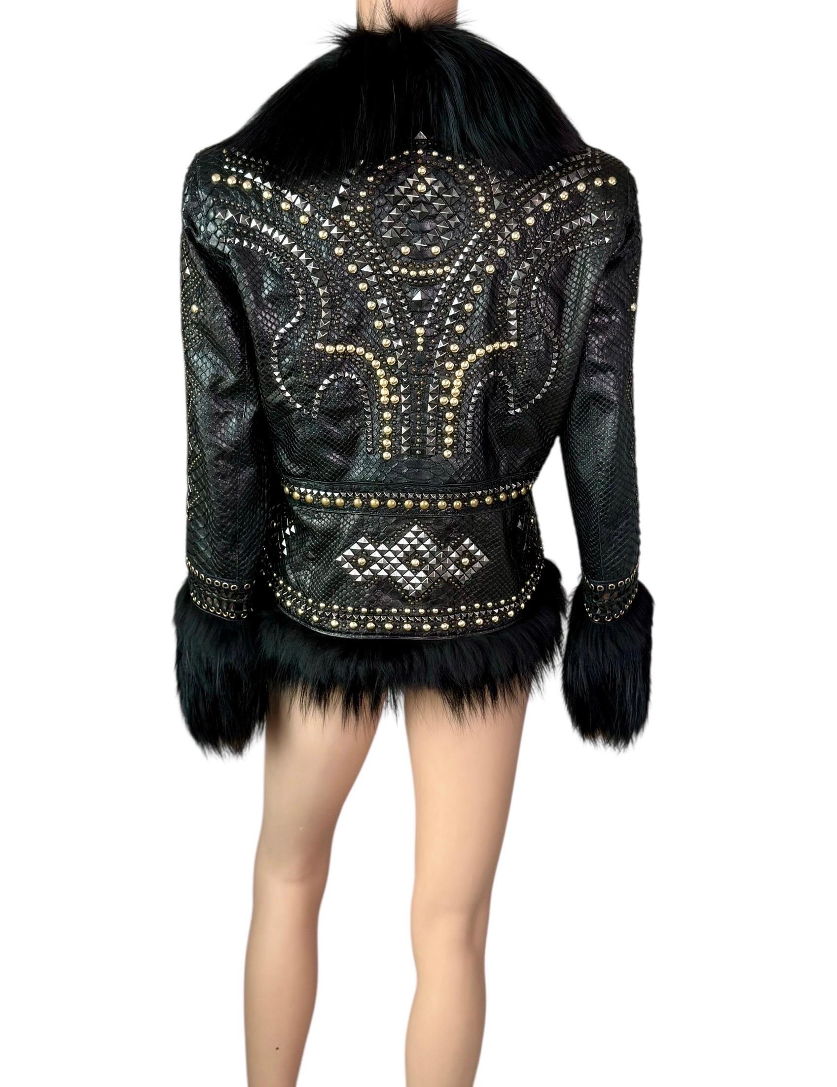 Roberto Cavalli S/S 2014 Embellished Studded Python Leather & Fur Jacket Coat For Sale 8