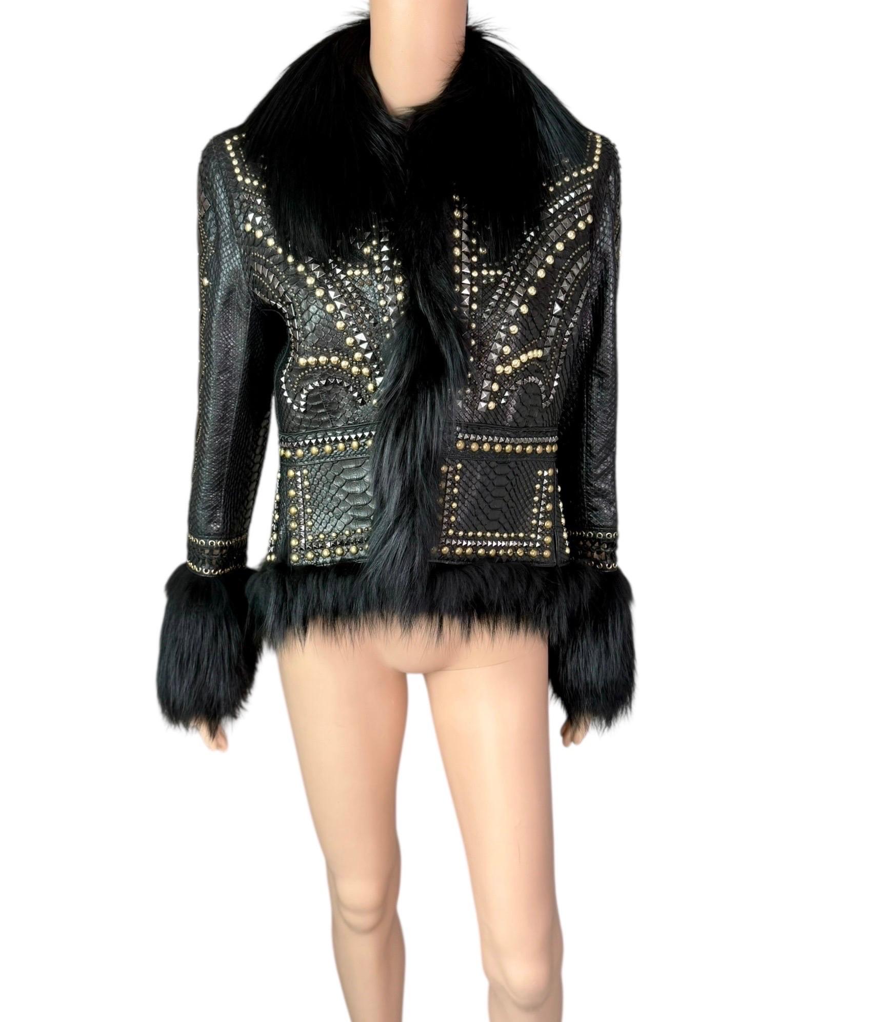 Roberto Cavalli S/S 2014 Embellished Studded Python Leather & Fur Jacket Coat For Sale 9