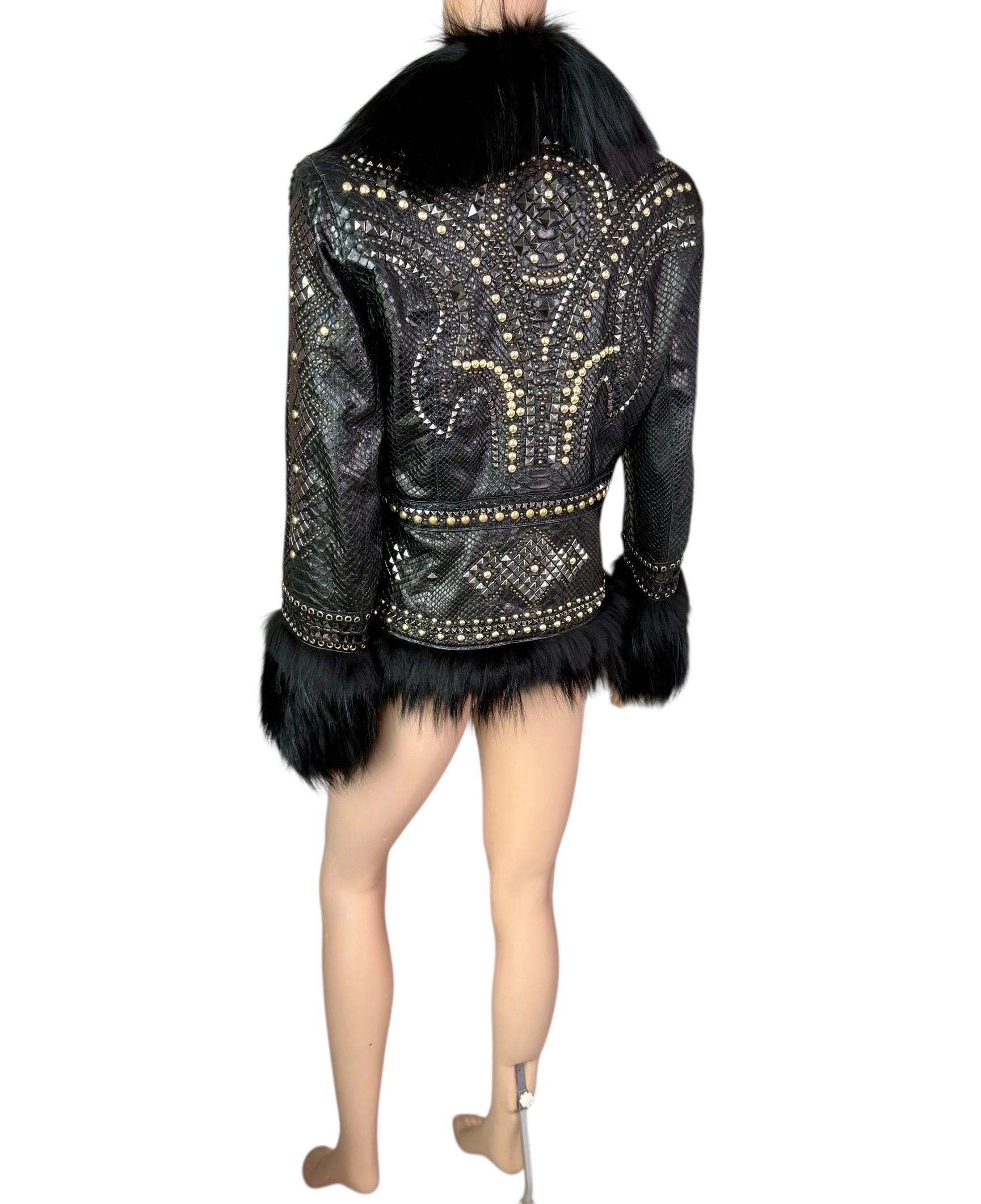 Roberto Cavalli S/S 2014 Embellished Studded Python Leather & Fur Jacket Coat For Sale 10